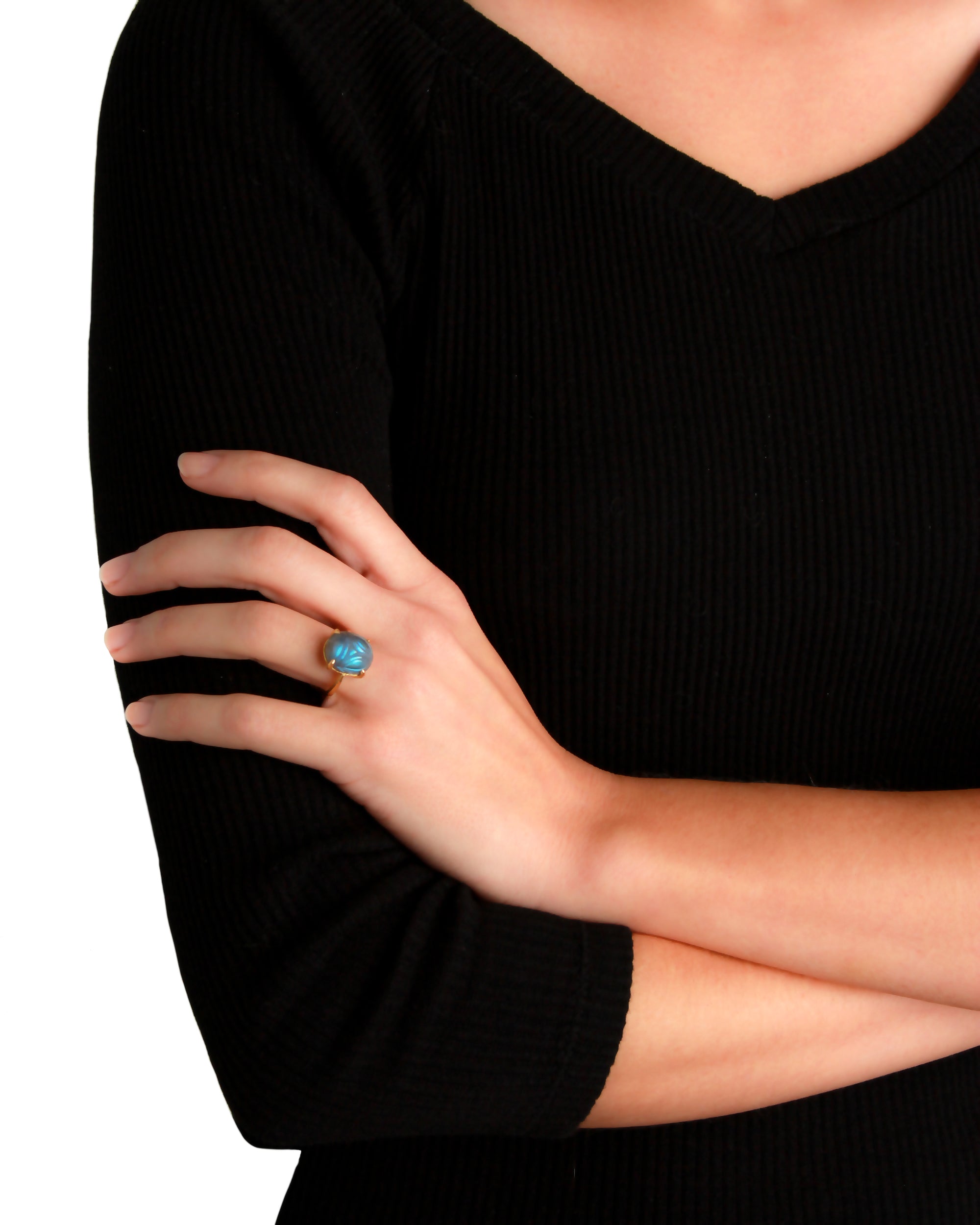 Small Labradorite Scarab Ring