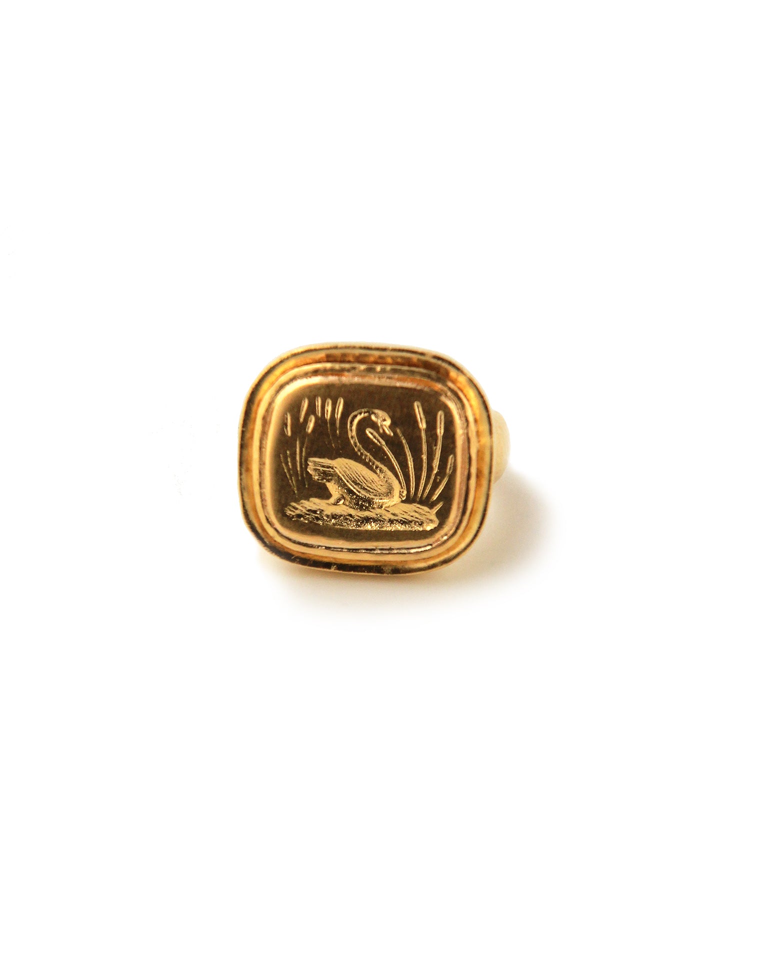 Gold 'Swan' Ring in 'Athenian' Bezel
