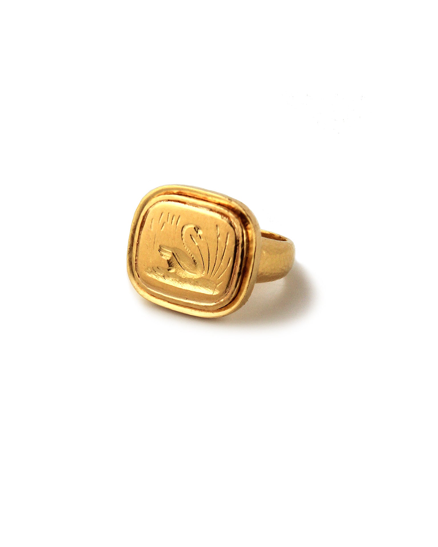 Gold 'Swan' Ring in 'Athenian' Bezel