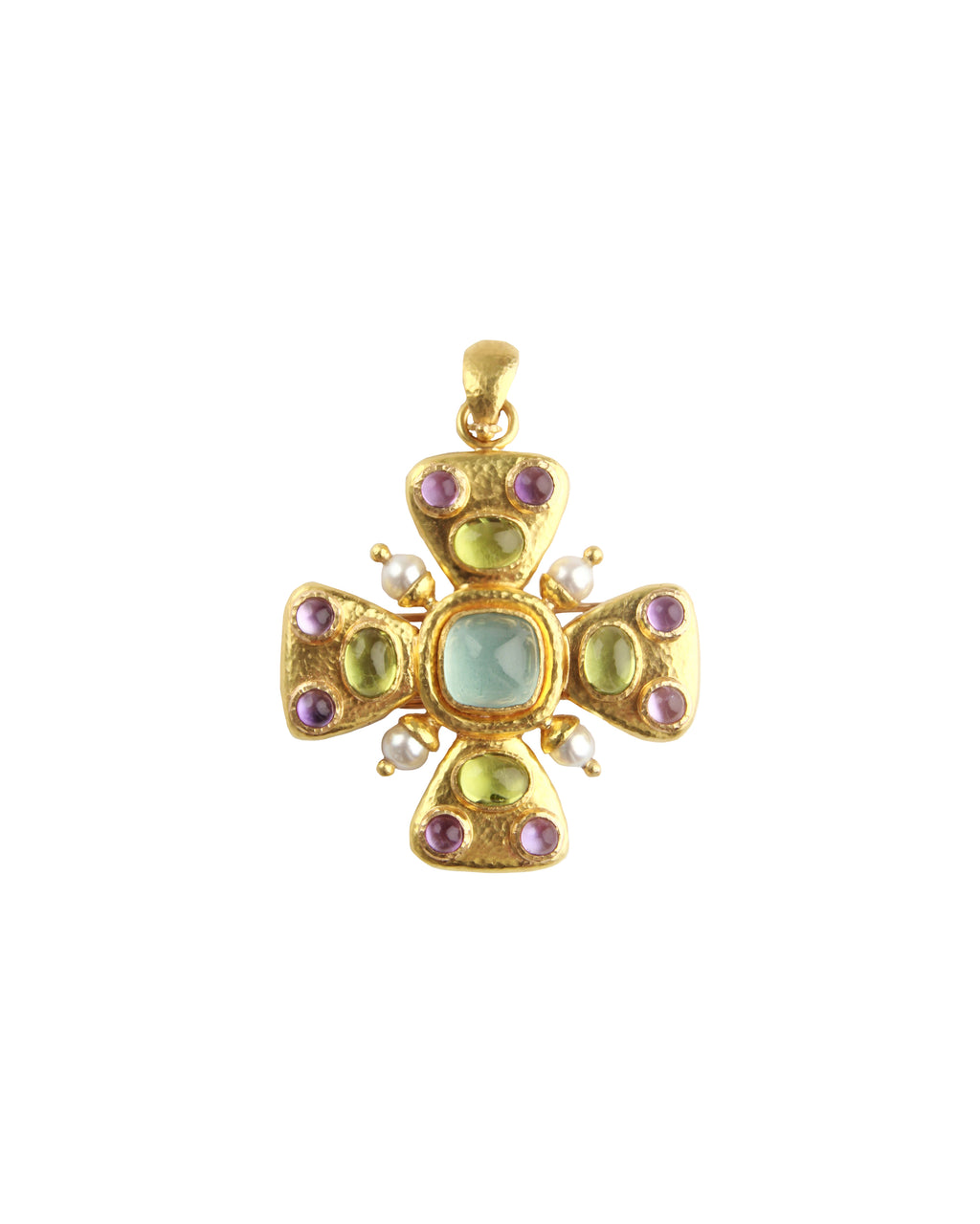 Mixed Gemstone and Pearl Maltese Cross Brooch