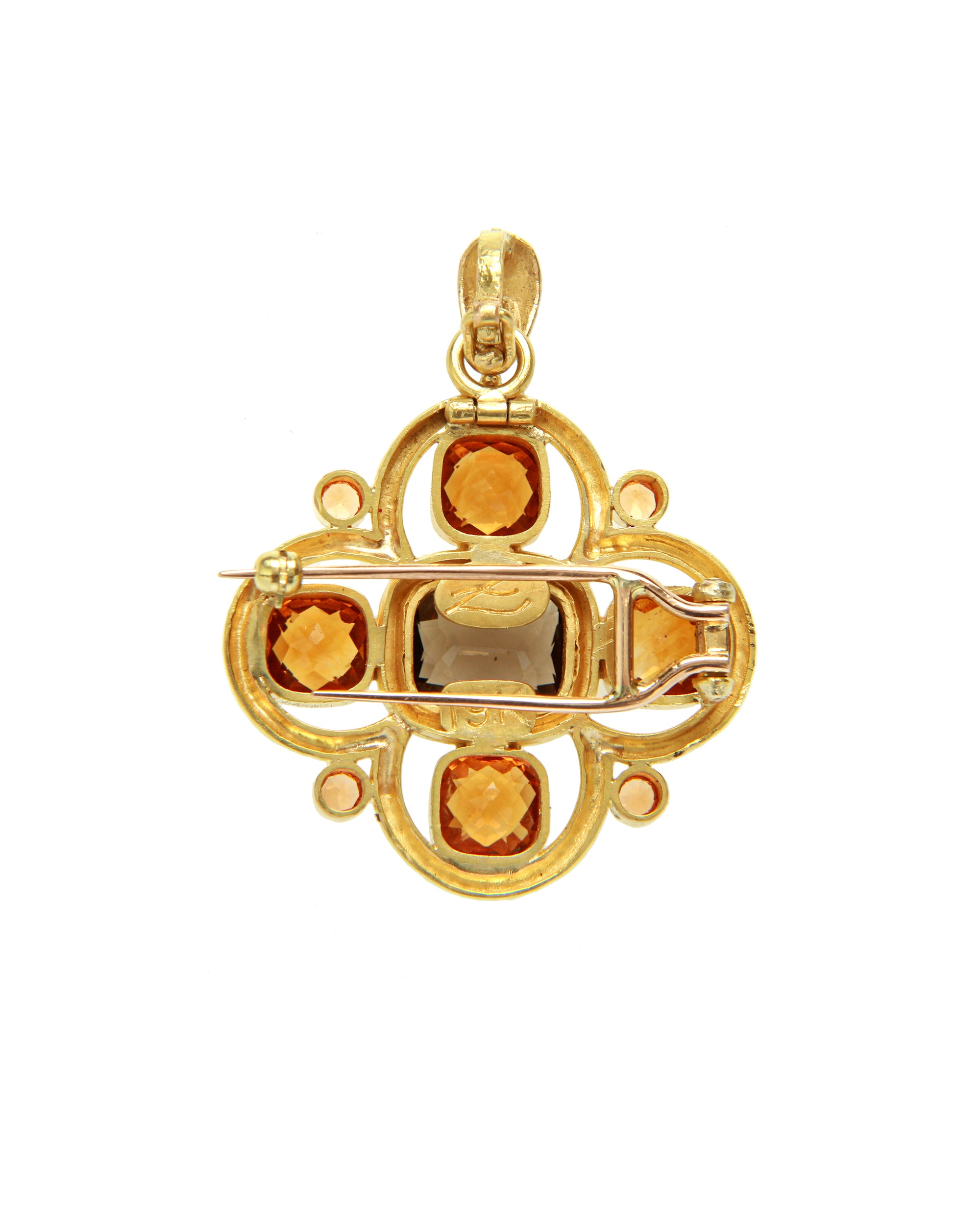 Smoky Quartz and Citrine Brooch/Pendant