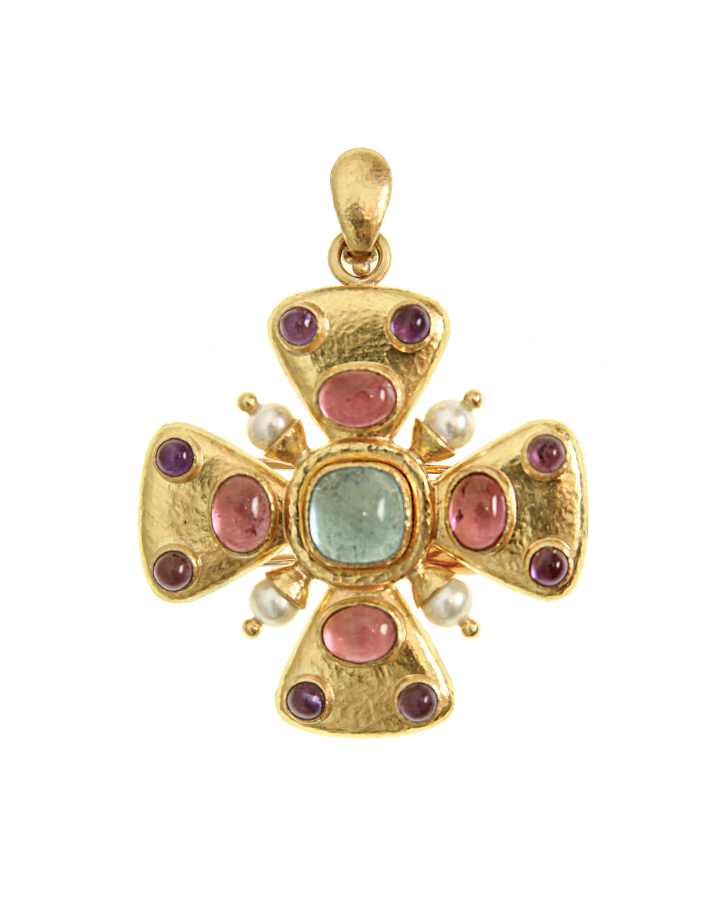 Aquamarine, Tourmaline and Amethyst Brooch/Pendant