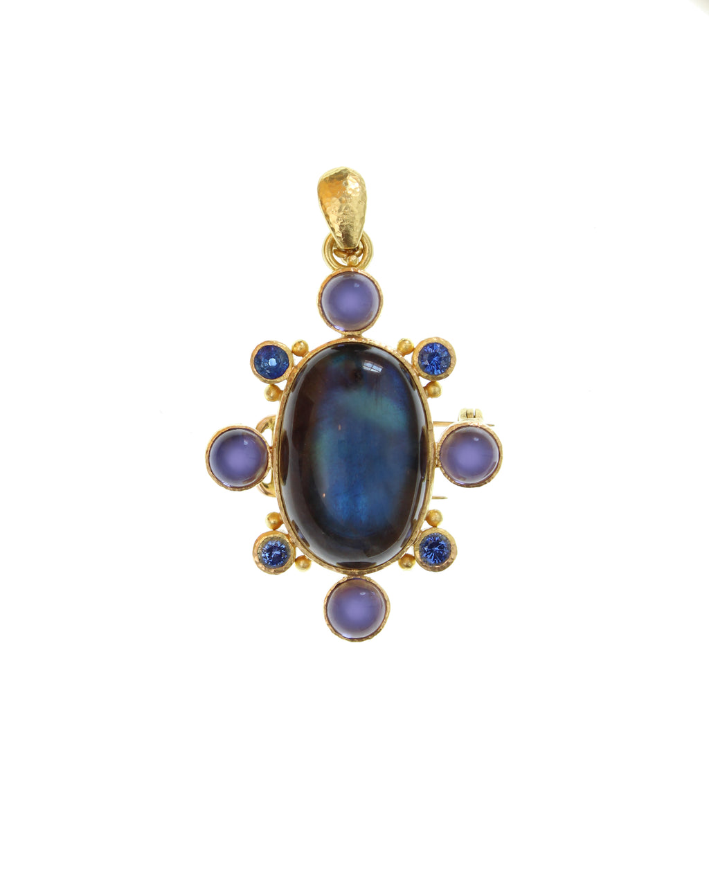 Labradorite and Blue Sapphire Brooch/Pendant