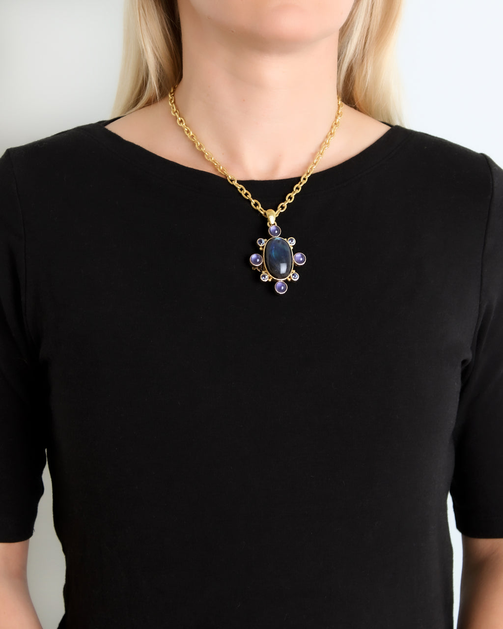 Labradorite and Blue Sapphire Brooch/Pendant