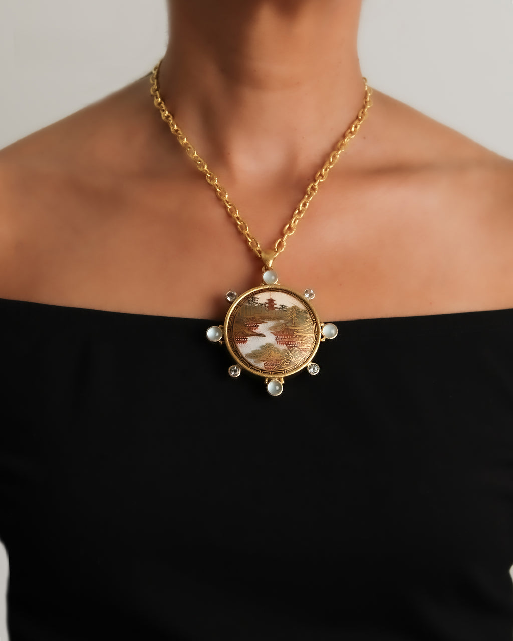 Satsuma 'Boat House on River' Brooch