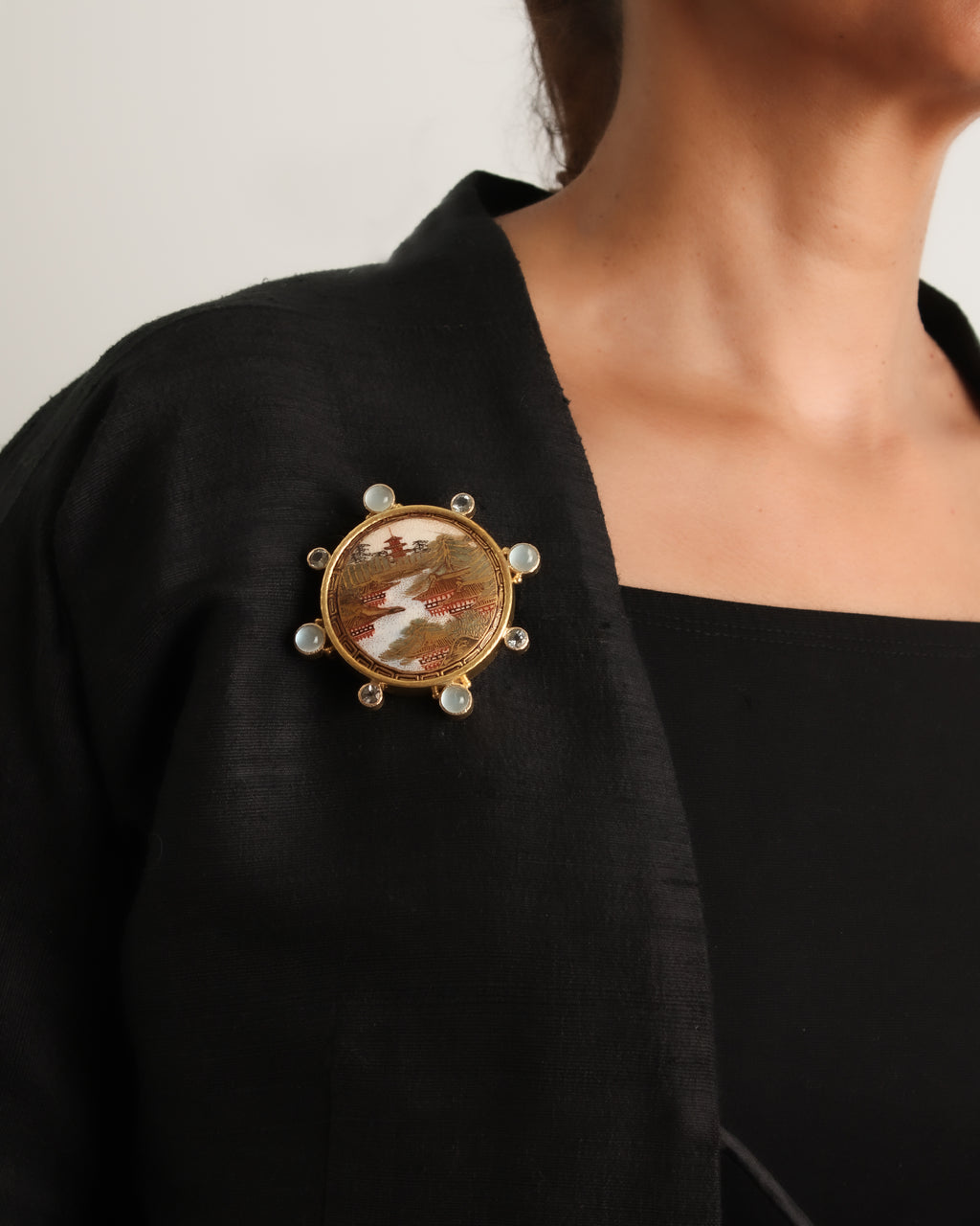 Satsuma 'Boat House on River' Brooch