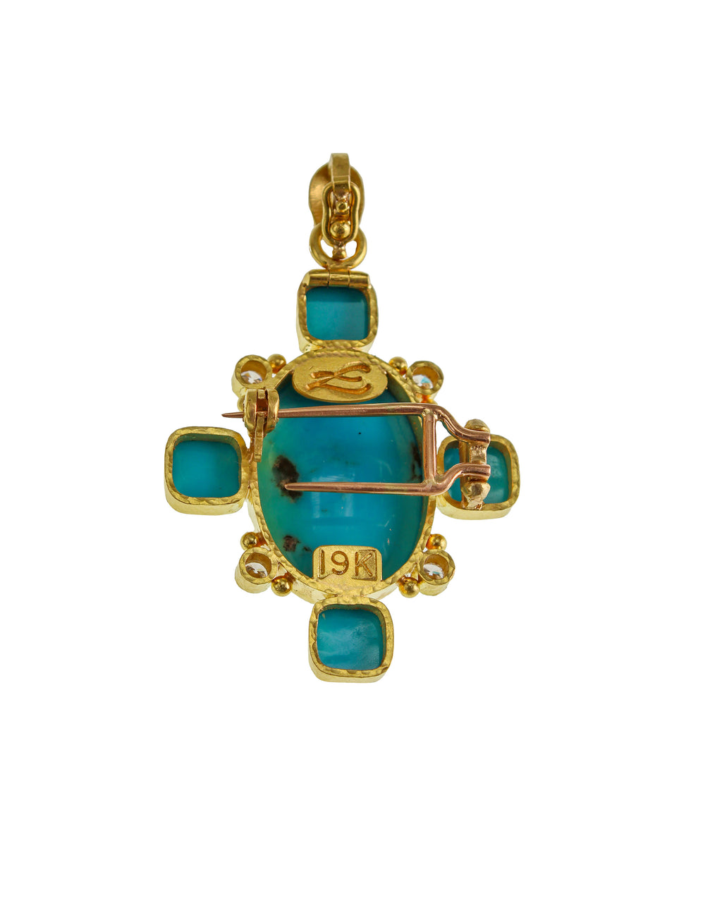 Sleeping Beauty Turquoise and Diamond Brooch