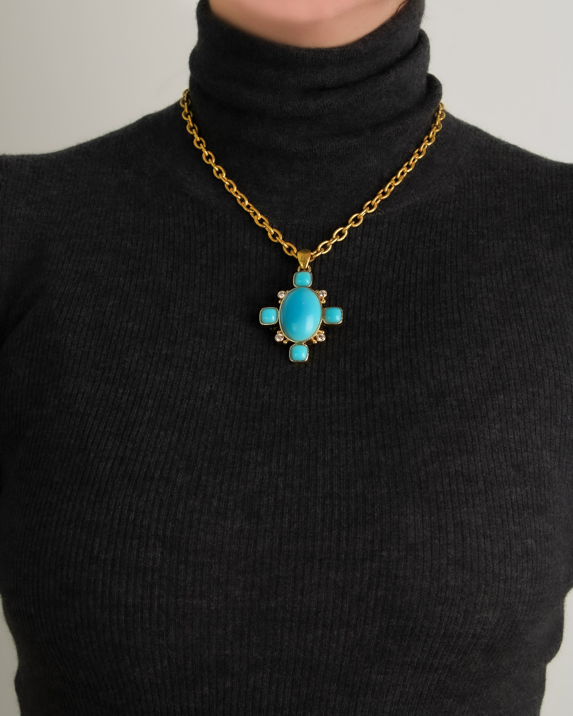 Sleeping Beauty Turquoise and Diamond Brooch