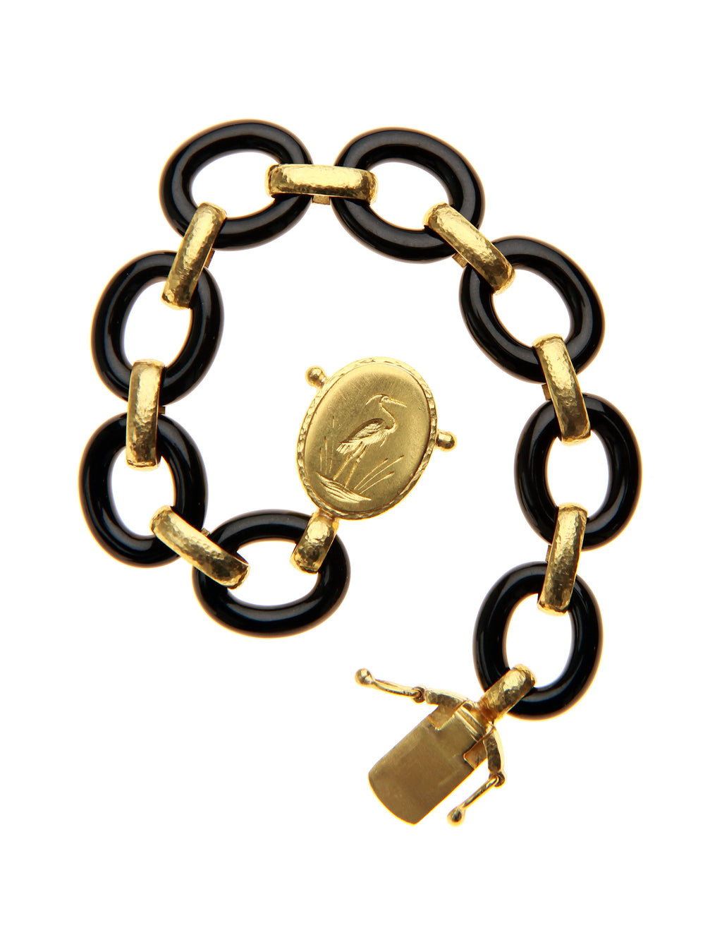 Black Jade Link Bracelet with 'Crane' Clasp