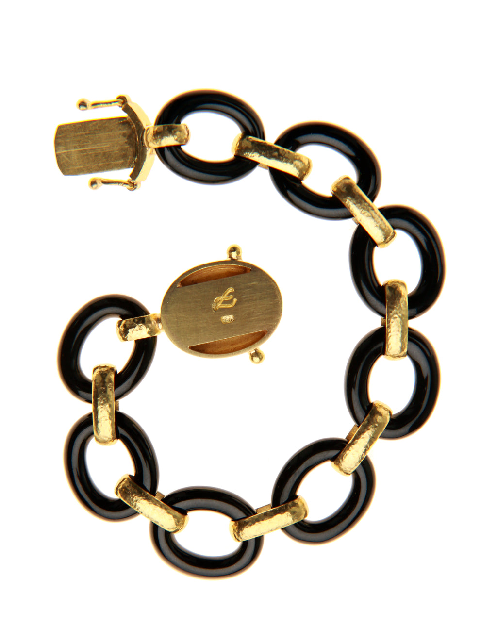 Black Jade Link Bracelet with 'Crane' Clasp