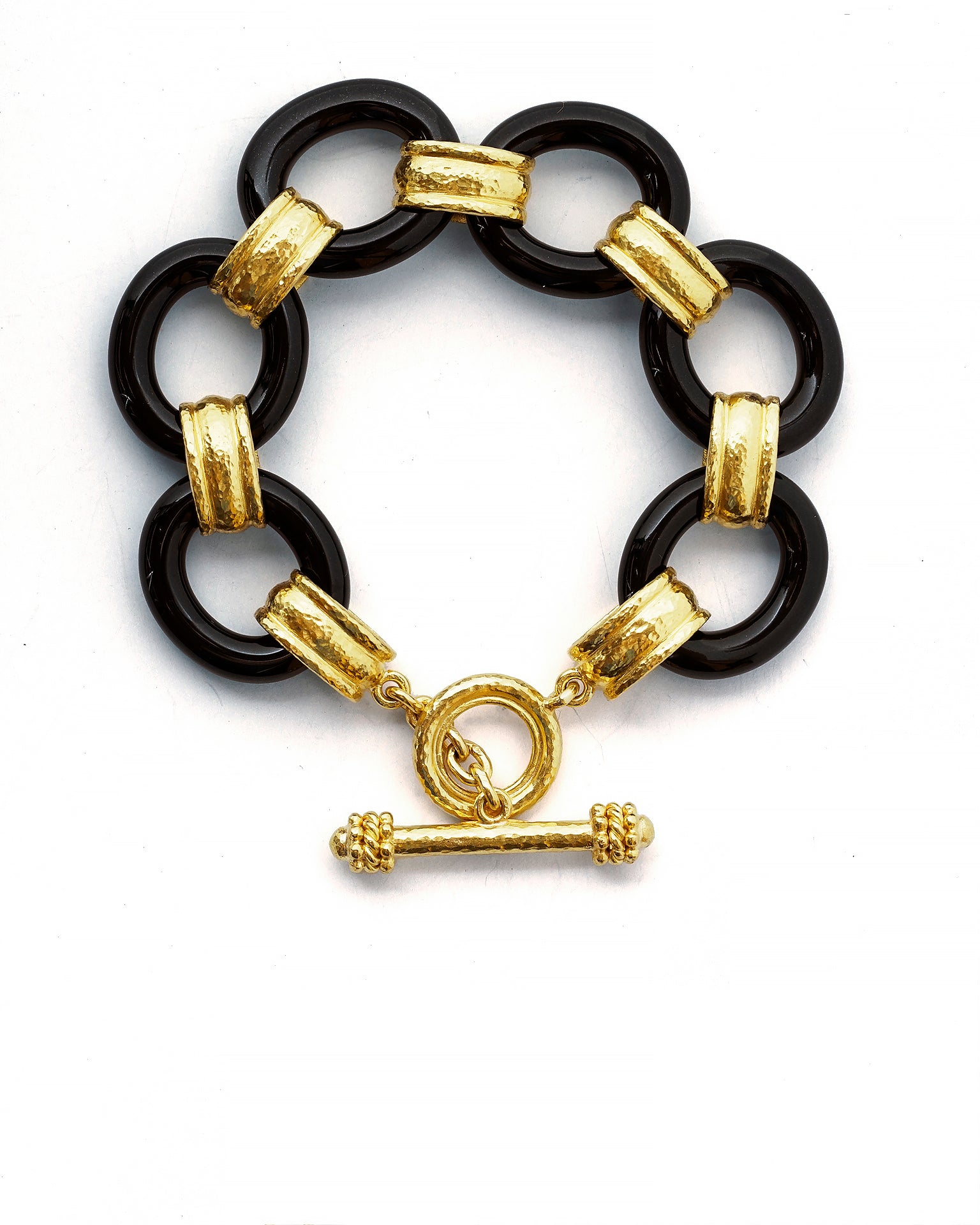 Large Black Jade and Gold Link Bracelet