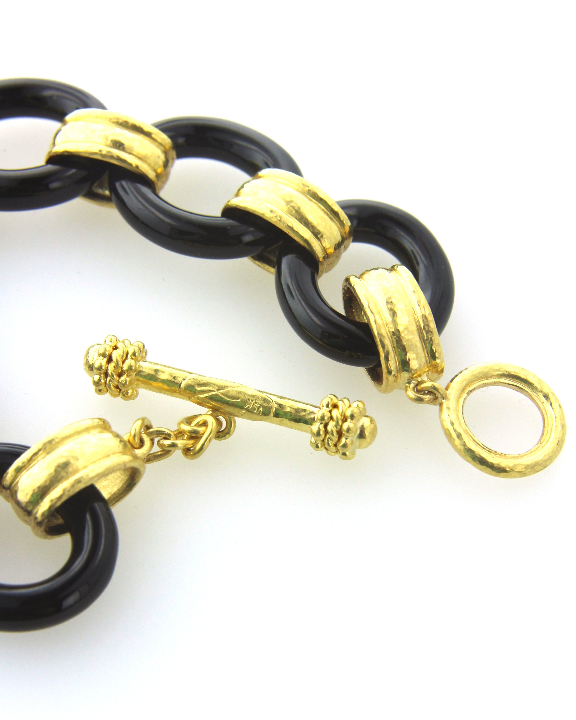 Large Black Jade and Gold Link Bracelet