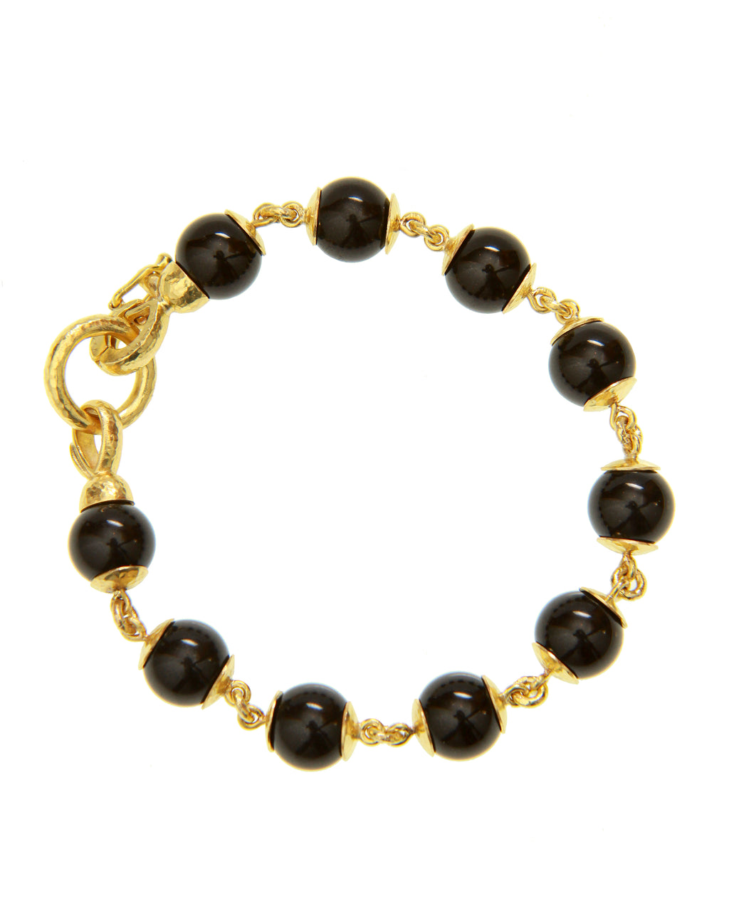 Black Jade Bead and Gold Link Bracelet