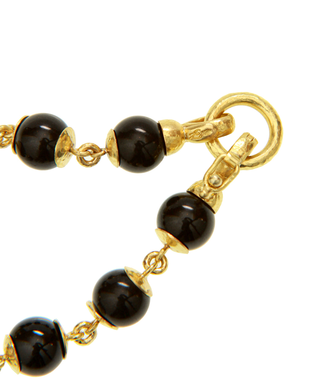 Black Jade Bead and Gold Link Bracelet