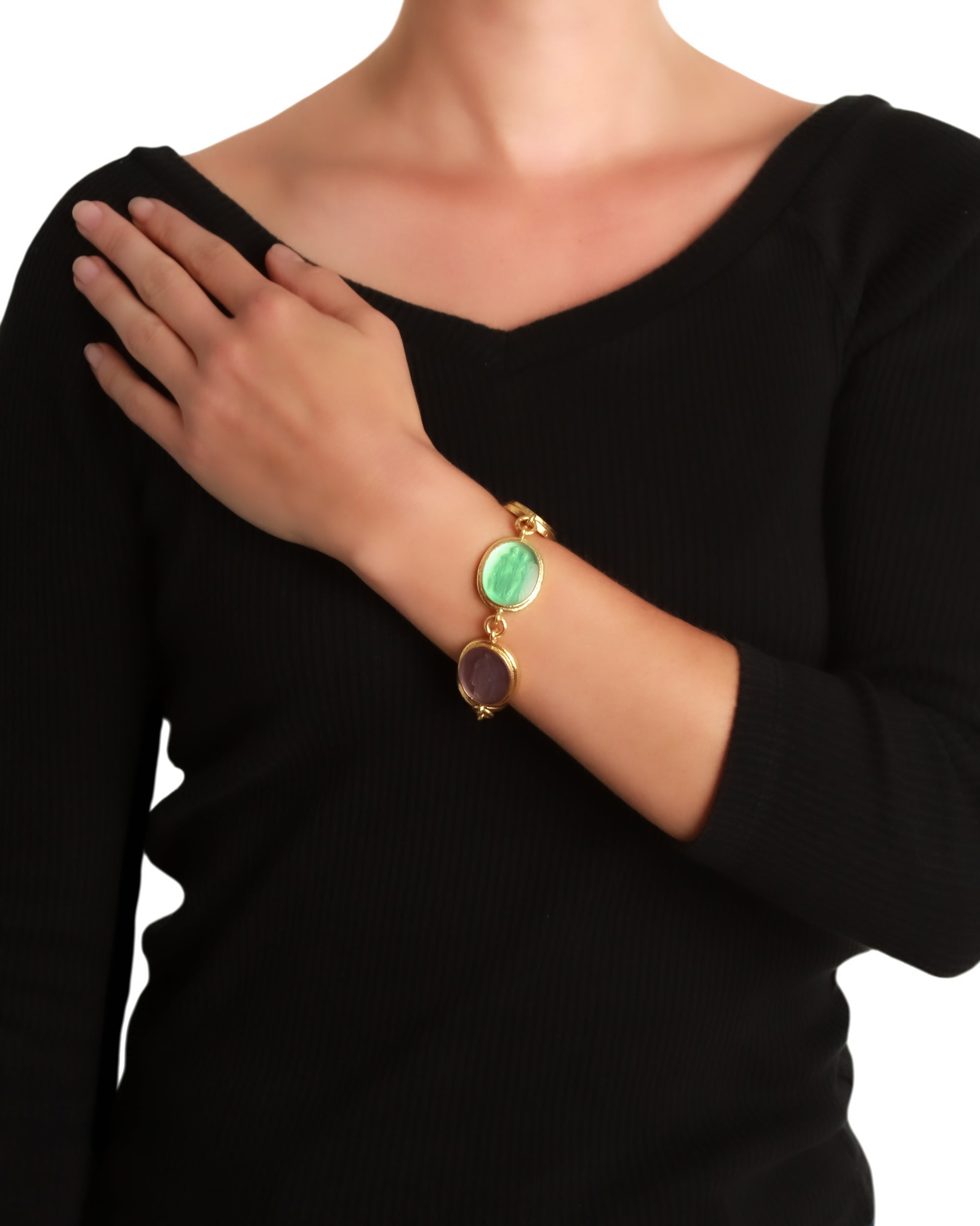 Neutral Venetian glass intaglio 'Goddess' Bracelet