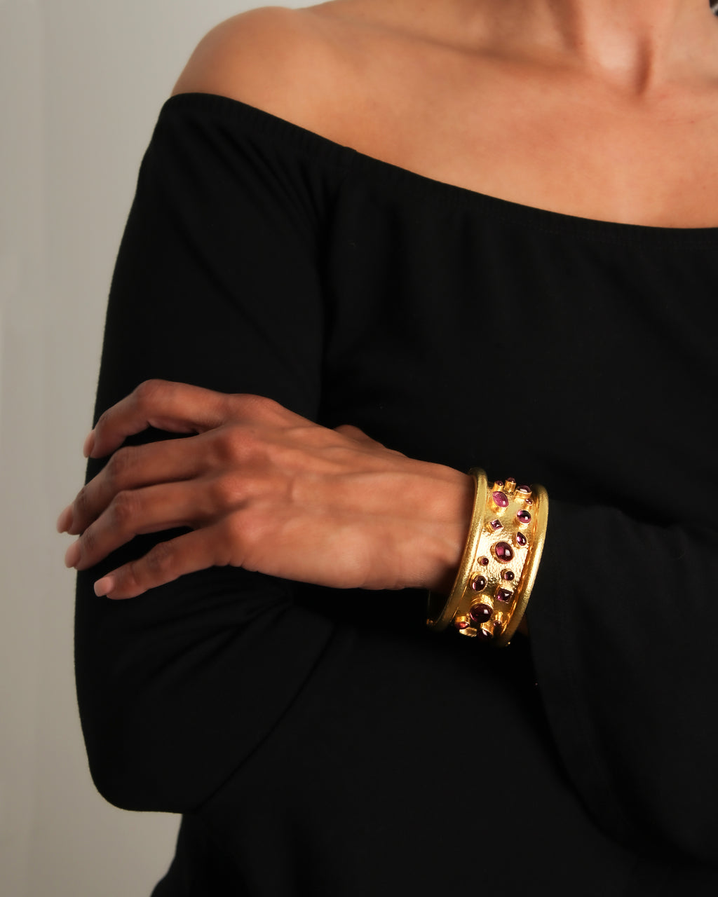 Pink Tourmaline and Rhodolite Confetti Bangle