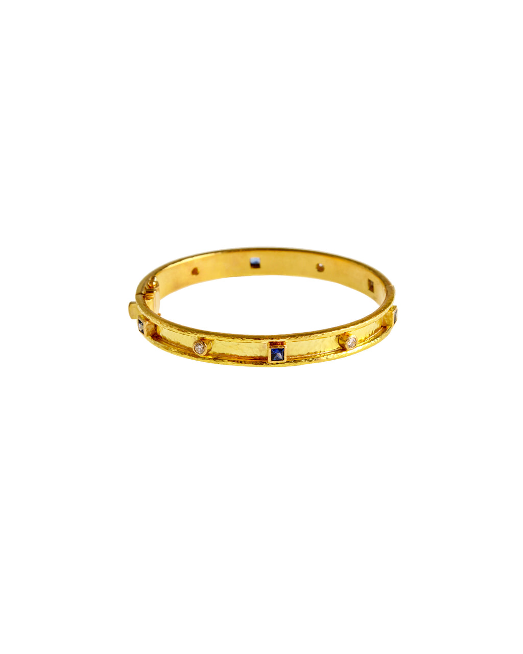 Flat Narrow Blue Sapphire and Diamond Bangle