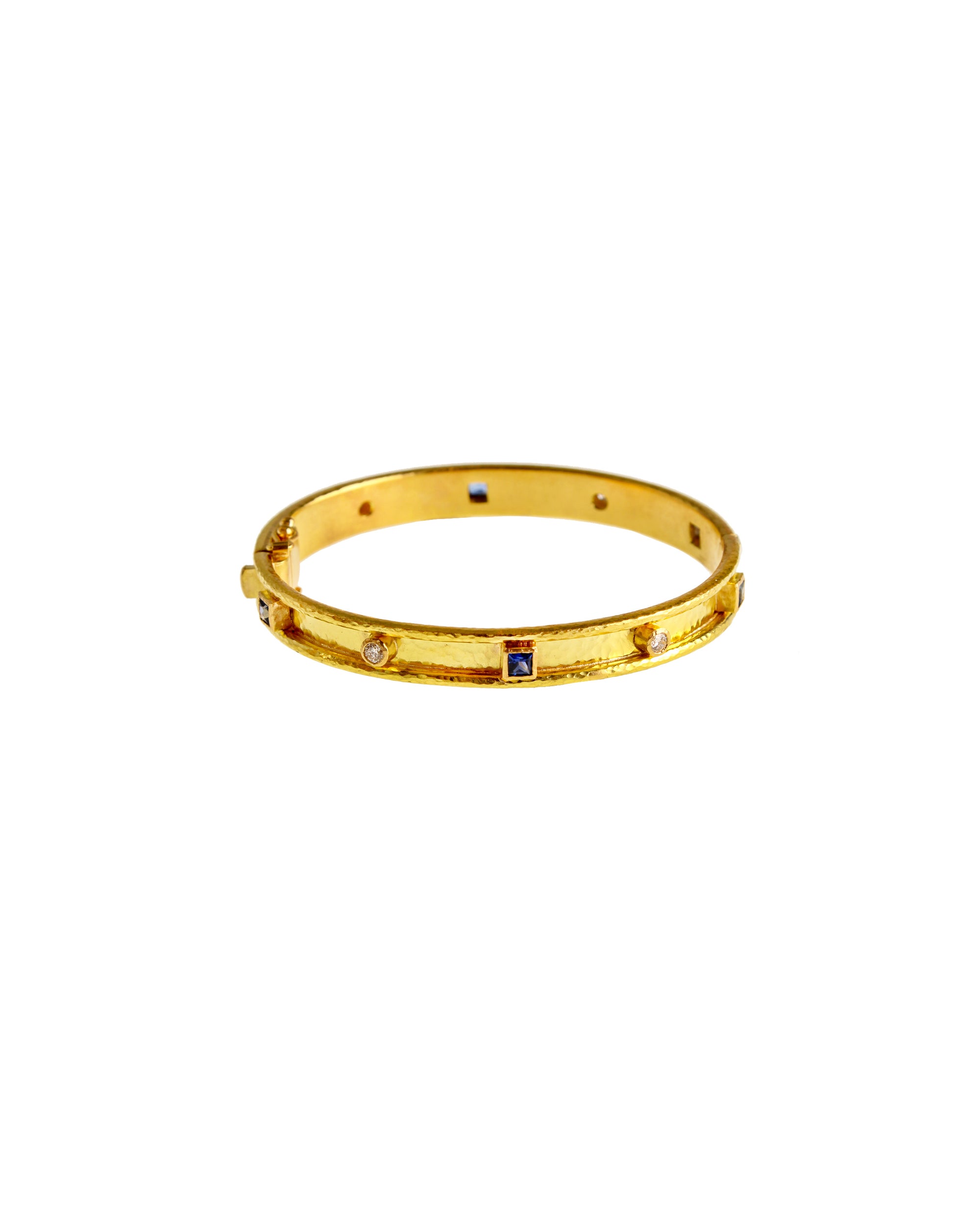 Flat Narrow Blue Sapphire and Diamond Bangle