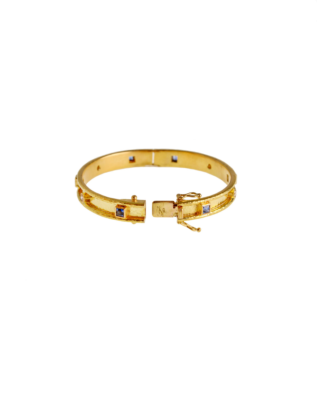 Flat Narrow Blue Sapphire and Diamond Bangle