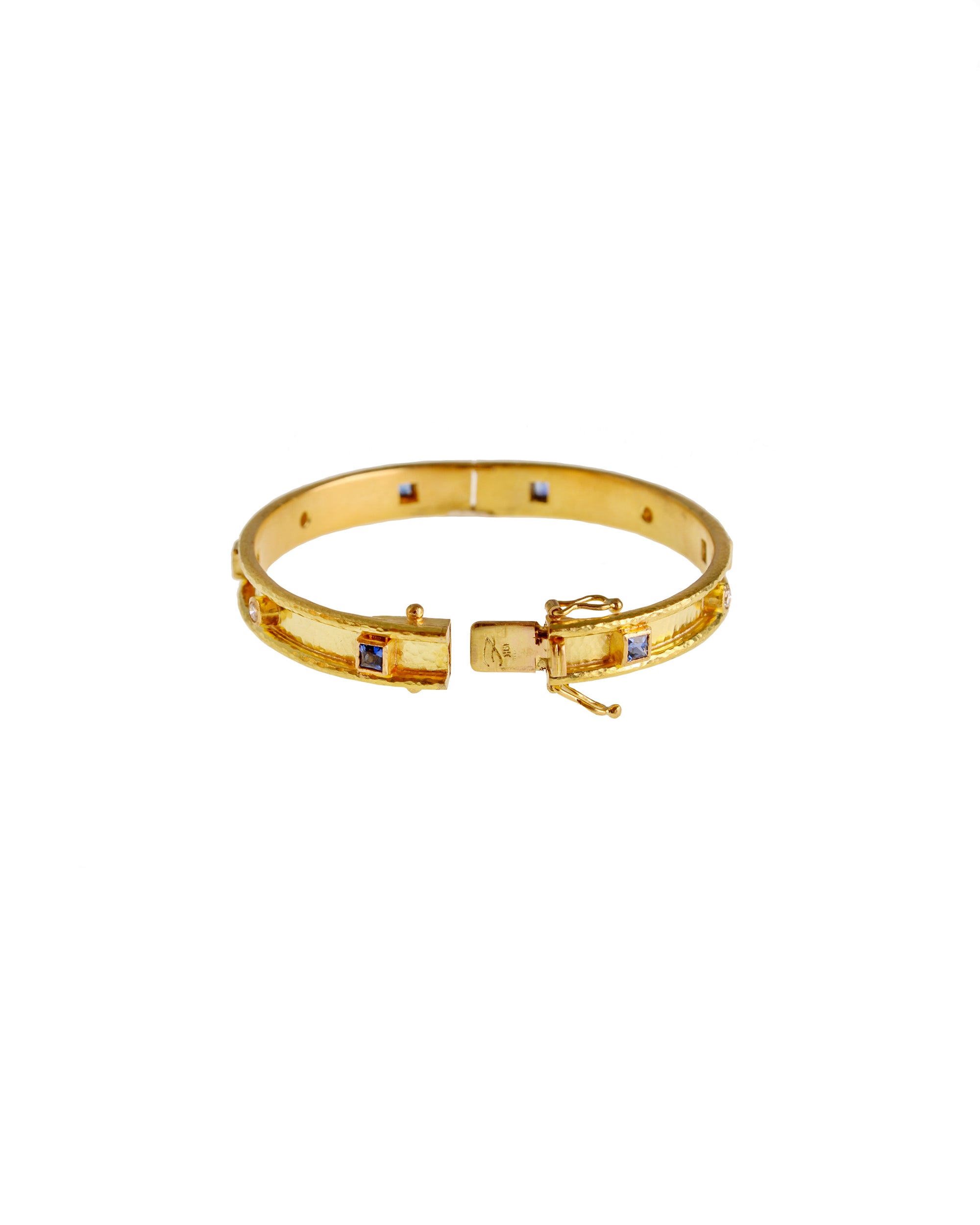 Flat Narrow Blue Sapphire and Diamond Bangle