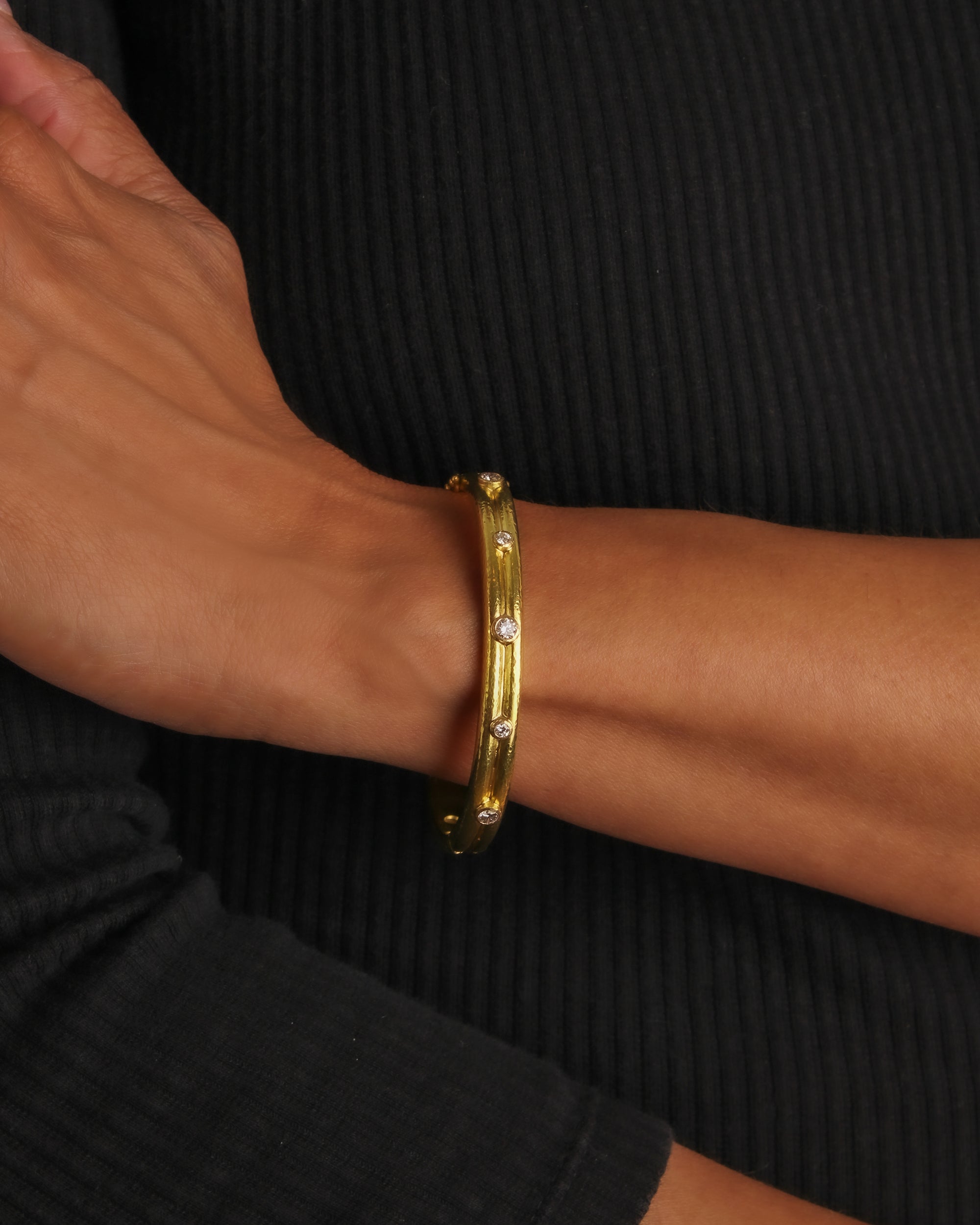 Small Double Band Bangle with Diamonds