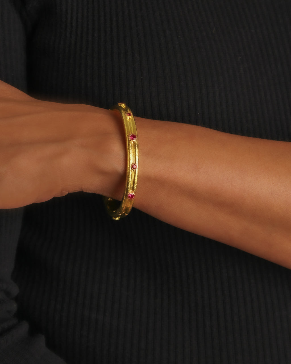 Small Double Band Bangle with Alternating Rubies