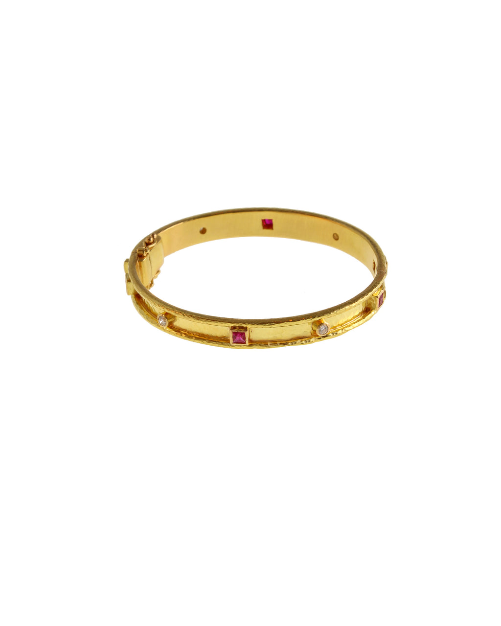 Flat Narrow Bangle with Rubies and Diamonds