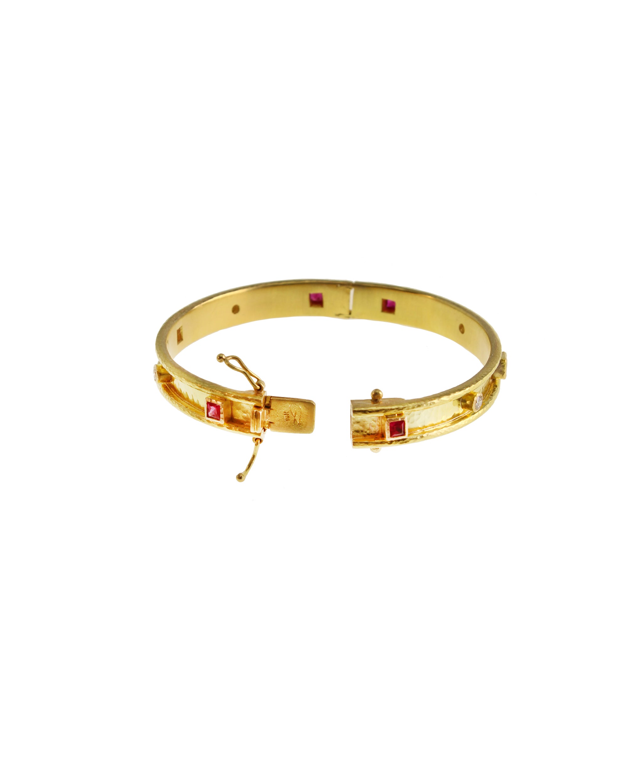 Flat Narrow Bangle with Rubies and Diamonds