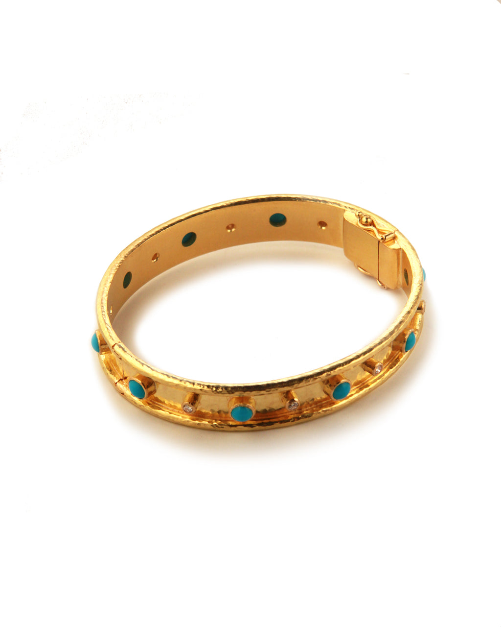 Sleeping Beauty Turquoise and Diamond Flat Bangle