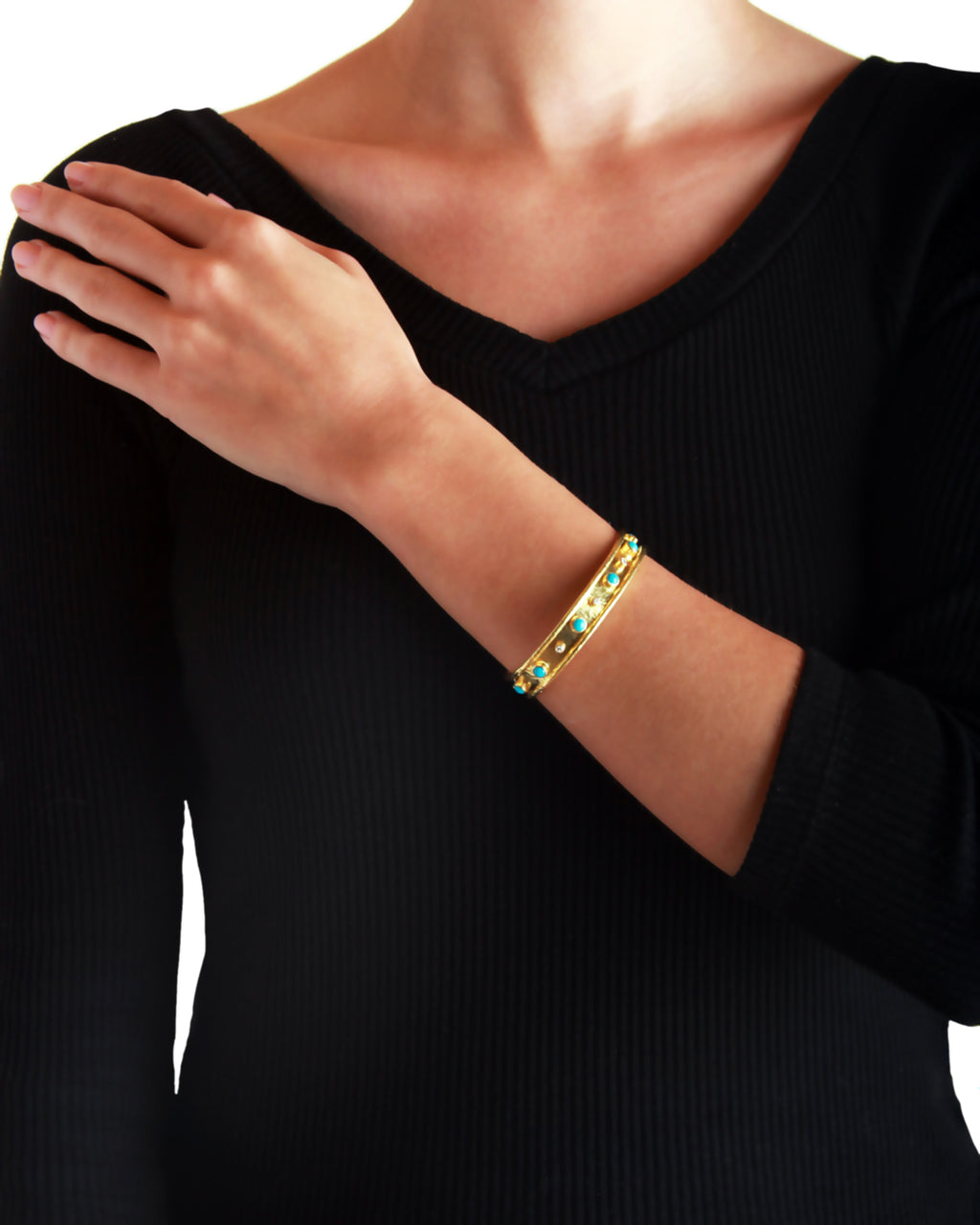 Sleeping Beauty Turquoise and Diamond Flat Bangle