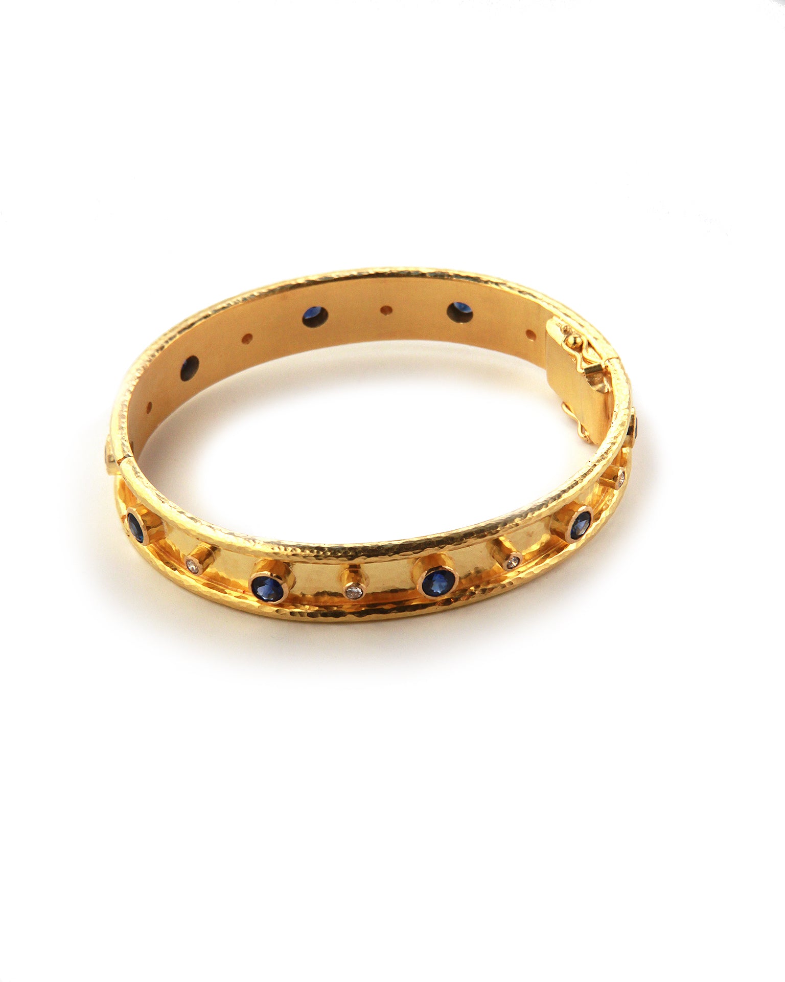 Blue Sapphire and Diamond Flat Bangle