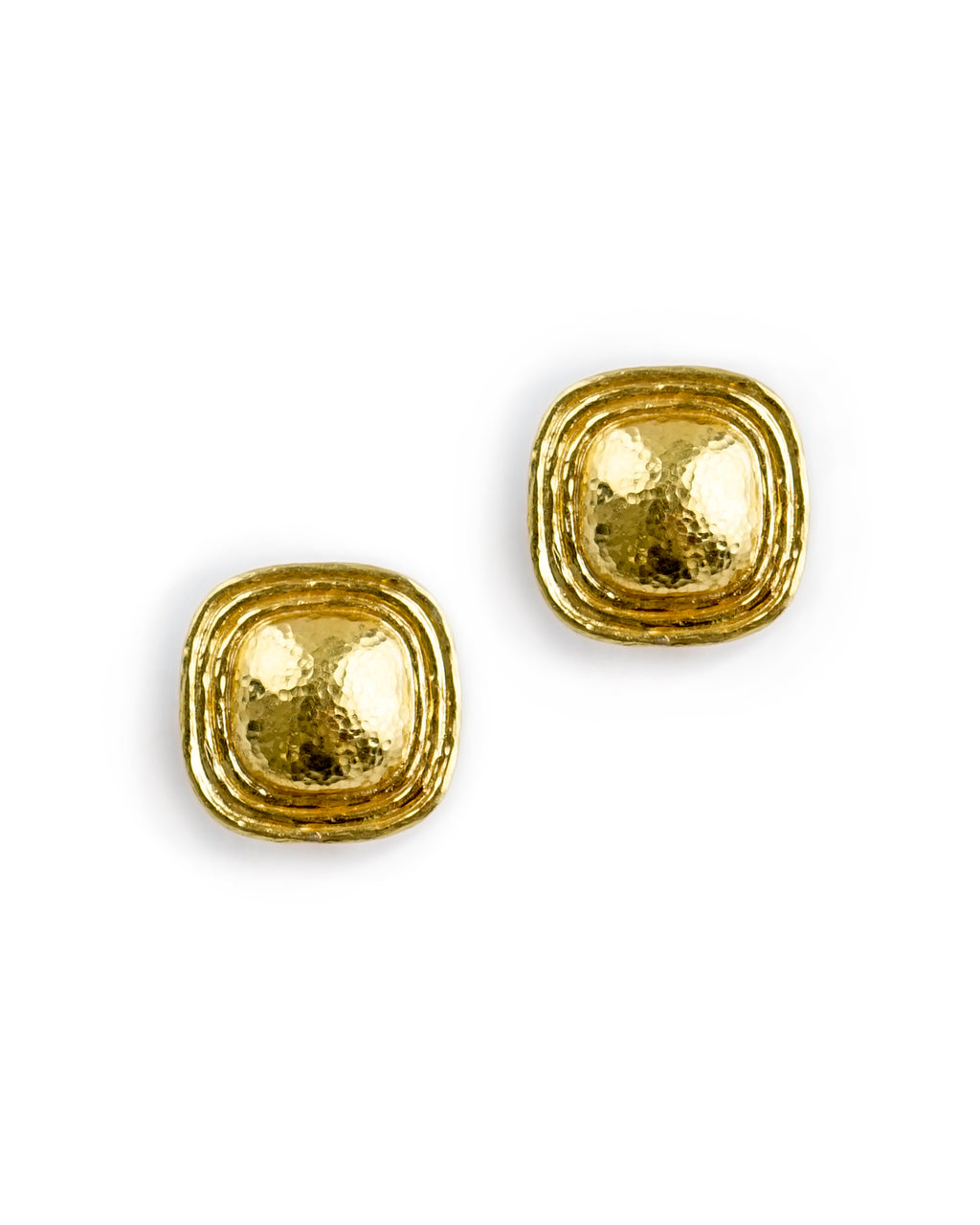 Square Gold Dome with Flat Ridge Bezel Earrings