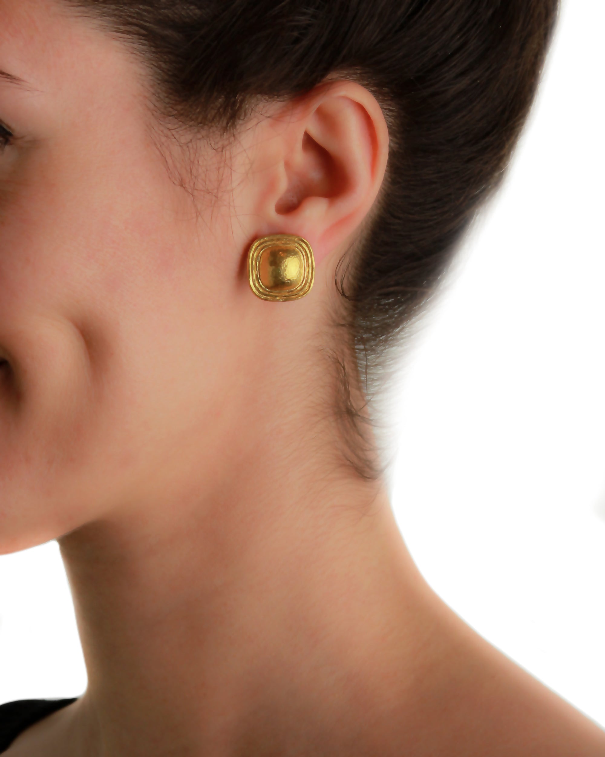 Square Gold Dome with Flat Ridge Bezel Earrings