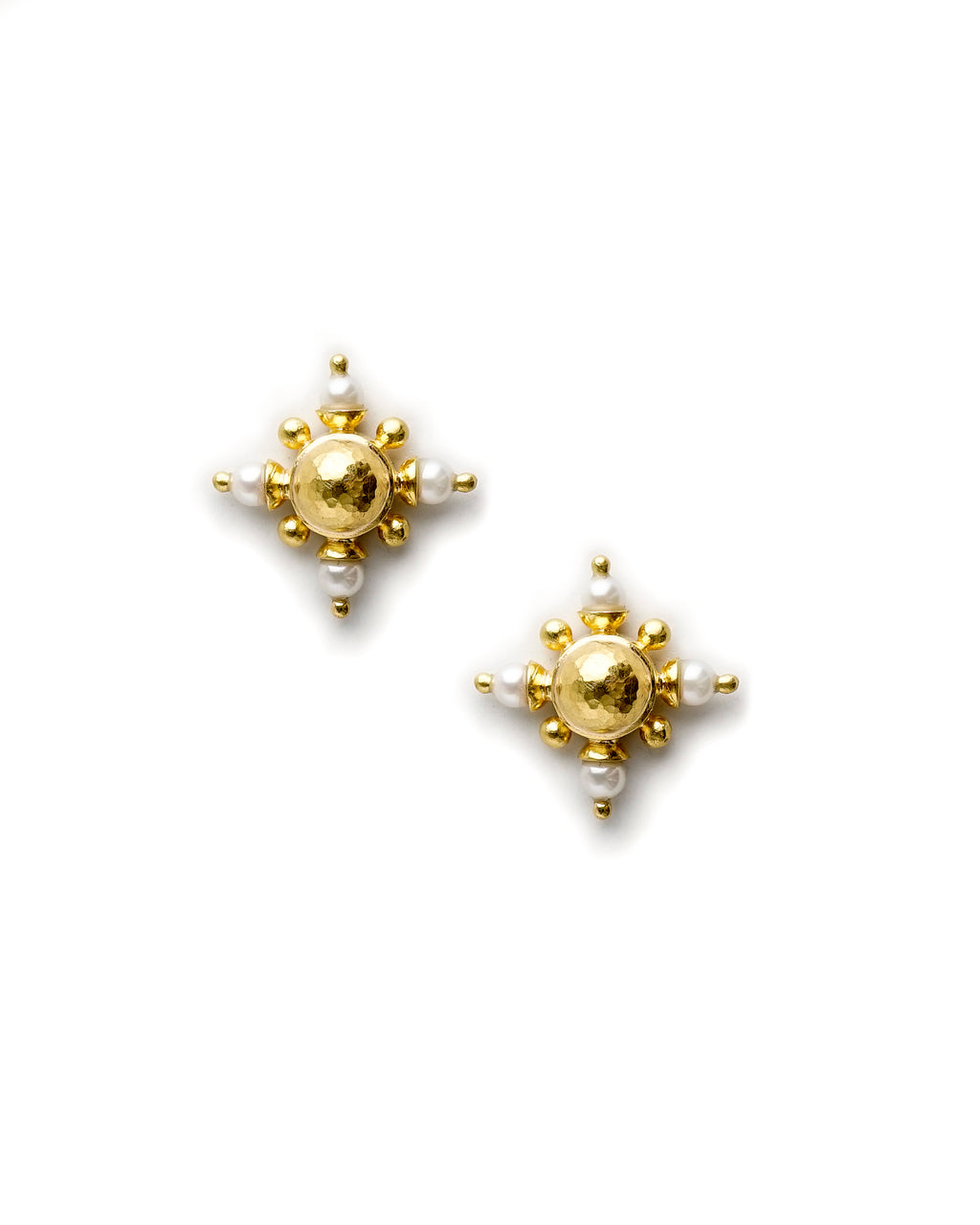 Gold and Pearl Stud Earrings