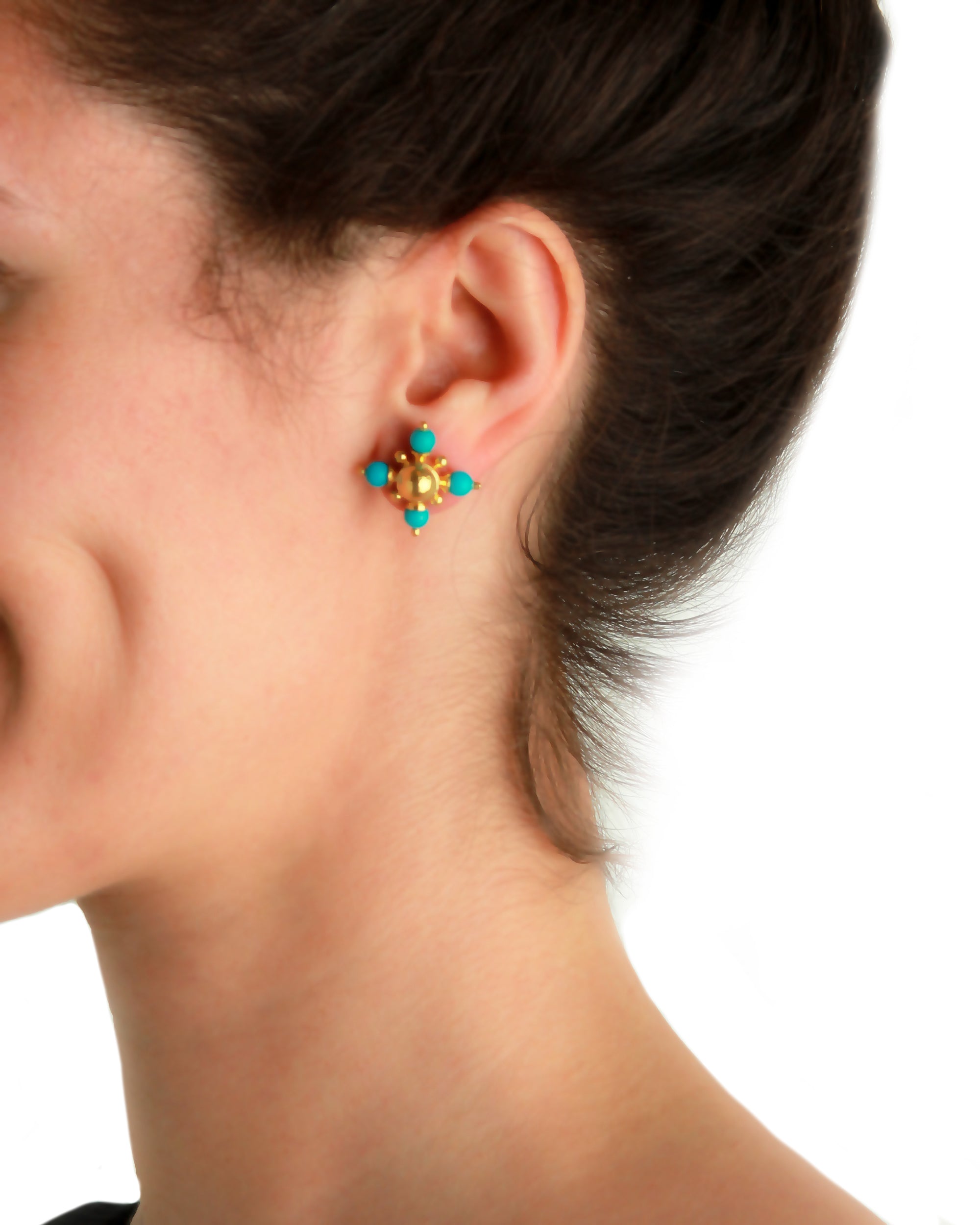 Gold and Turquoise Stud Earrings
