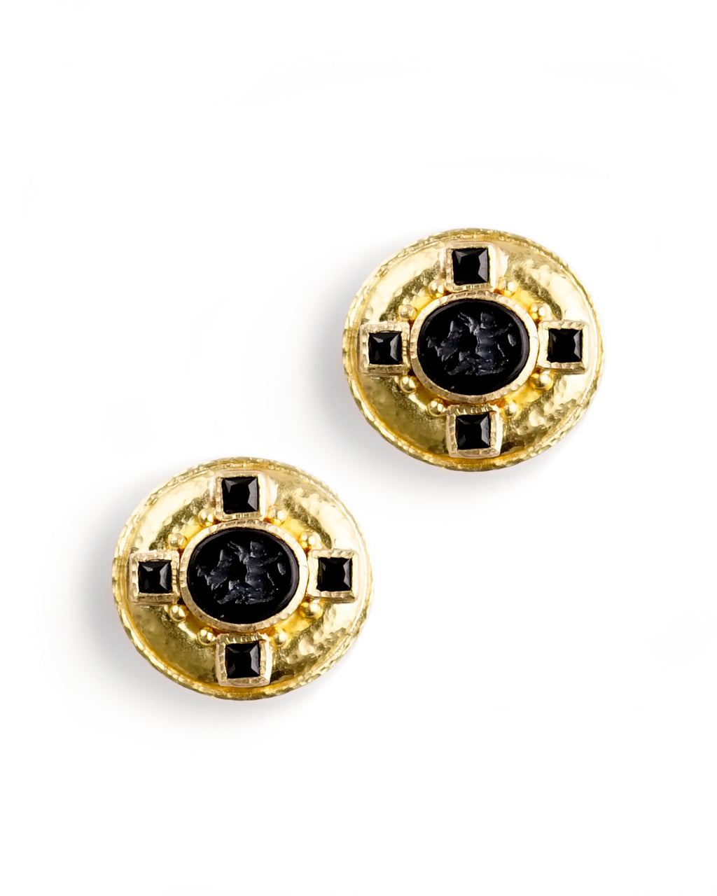 Black 'Cherub with Rooster' Earrings