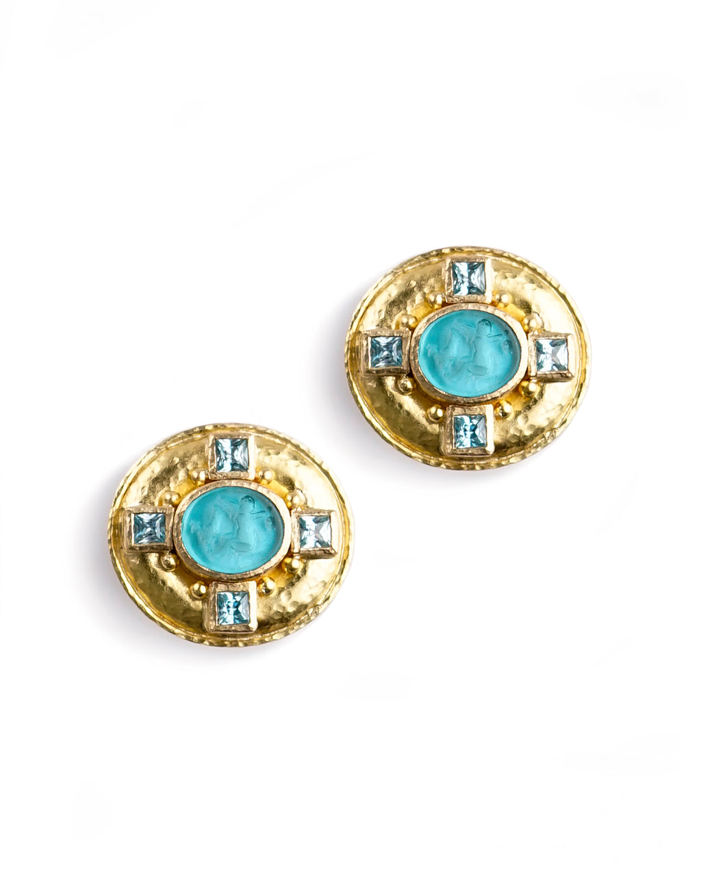 Teal 'Cherub with Rooster' Earrings