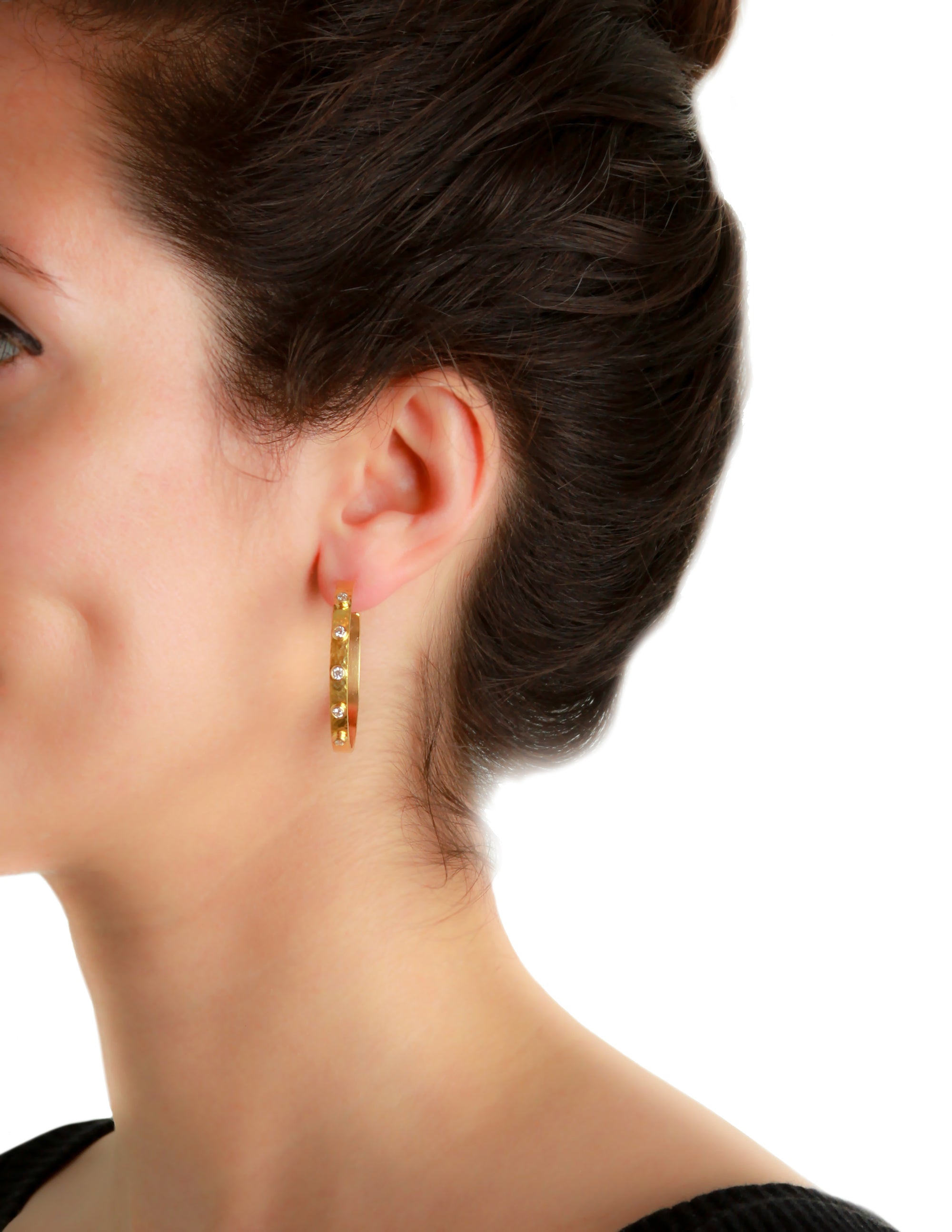 Diamond 1 1/2-Inch Ribbon Hoop Earrings