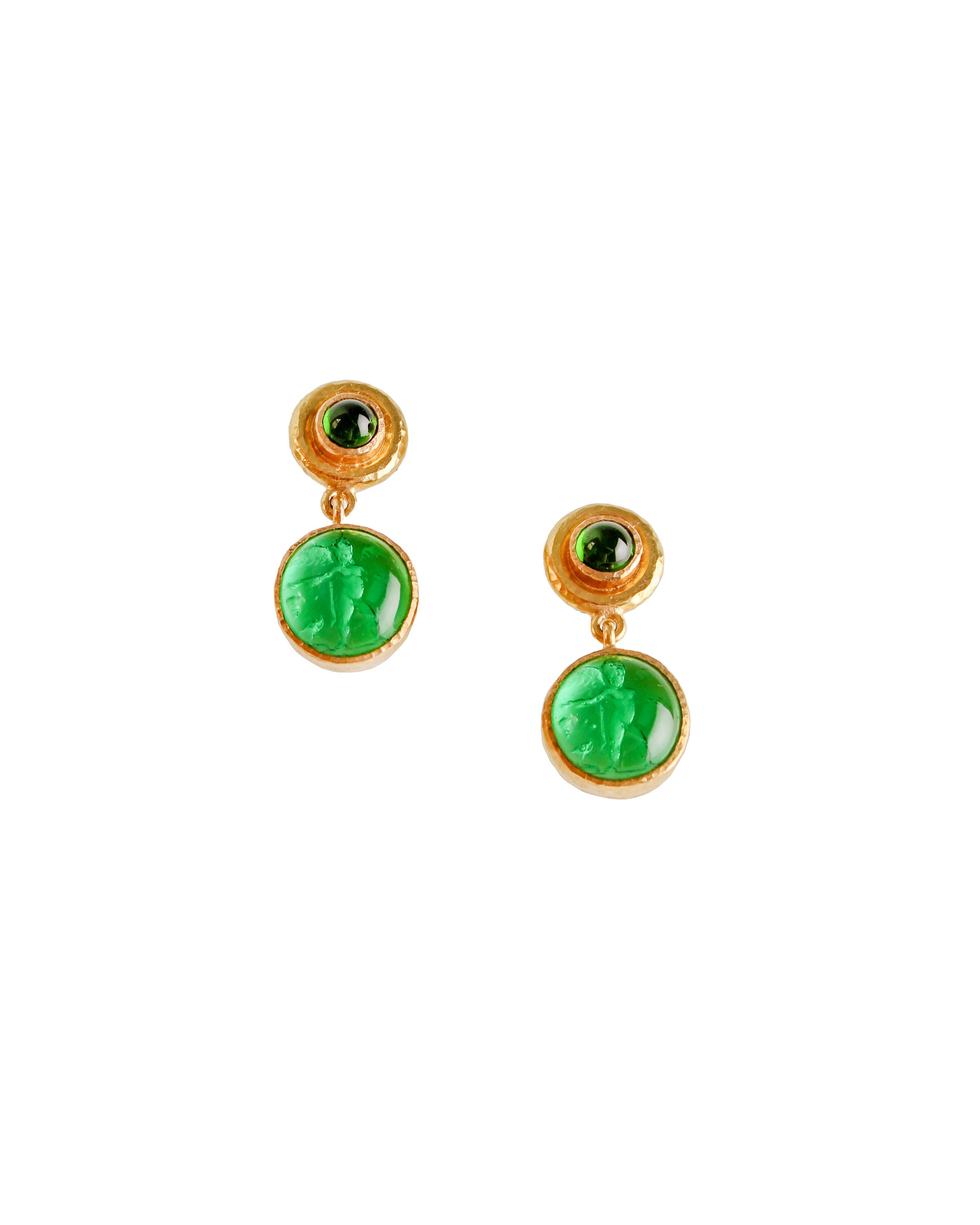 Green 'Cabochon Putto and Duck' Earrings
