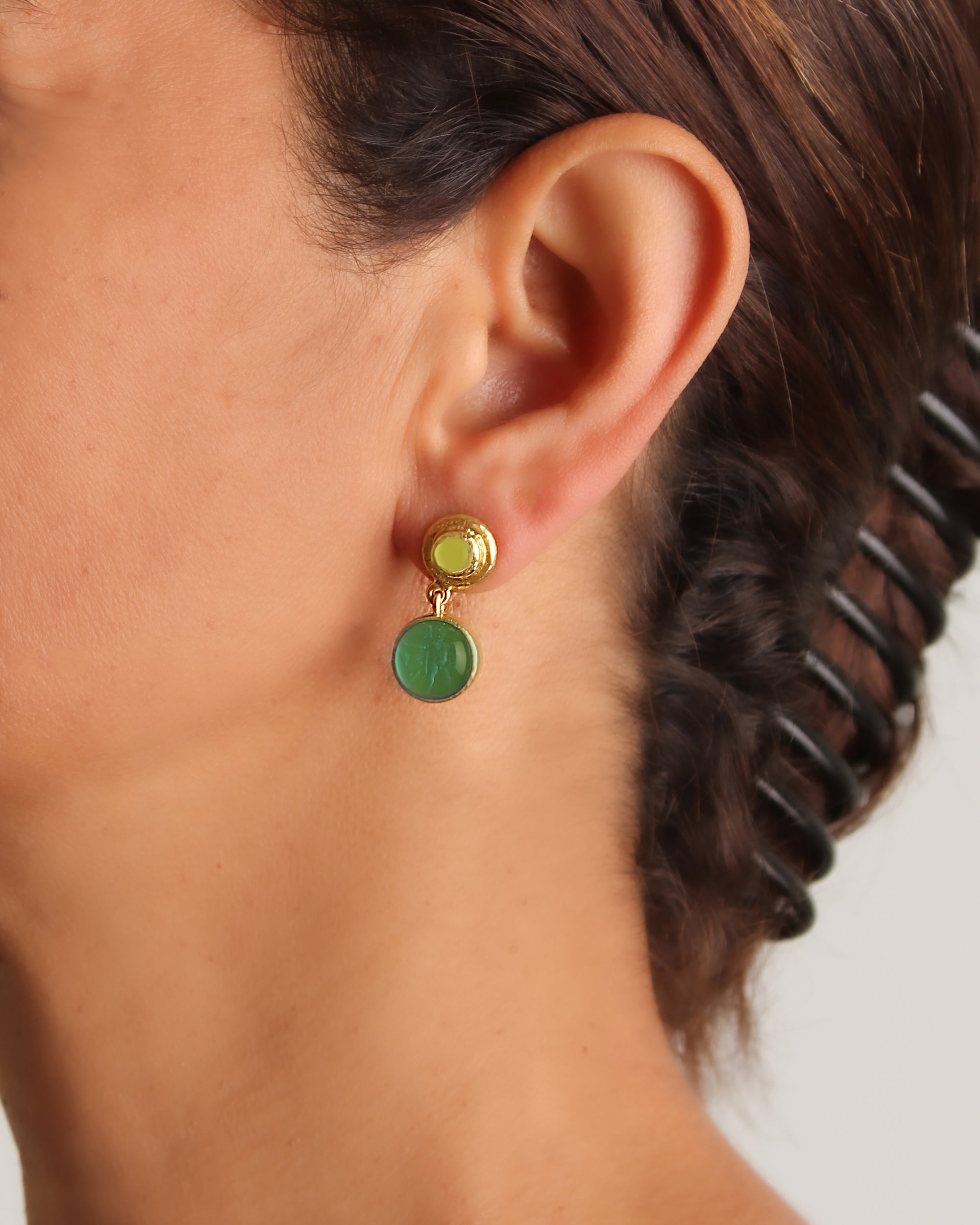 Green 'Cabochon Putto and Duck' Earrings
