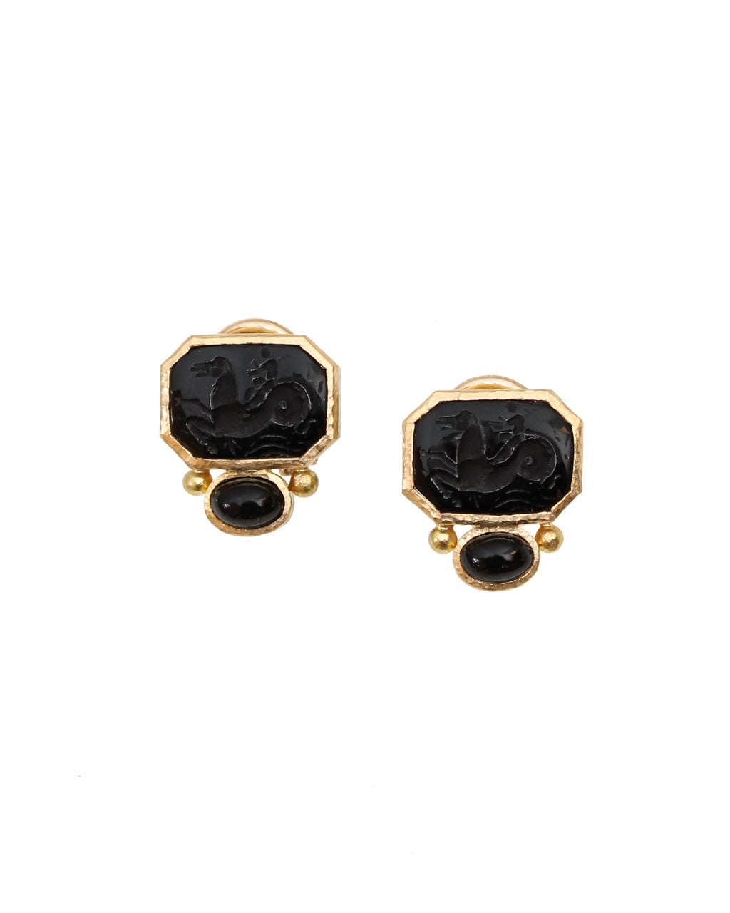 Black 'Cherub with Seahorse' Earrings