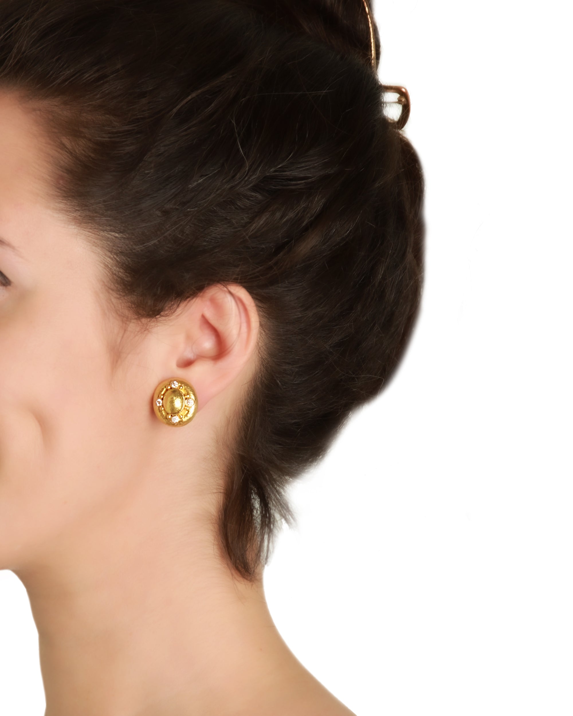 Gold Dome with Diamonds Earrings