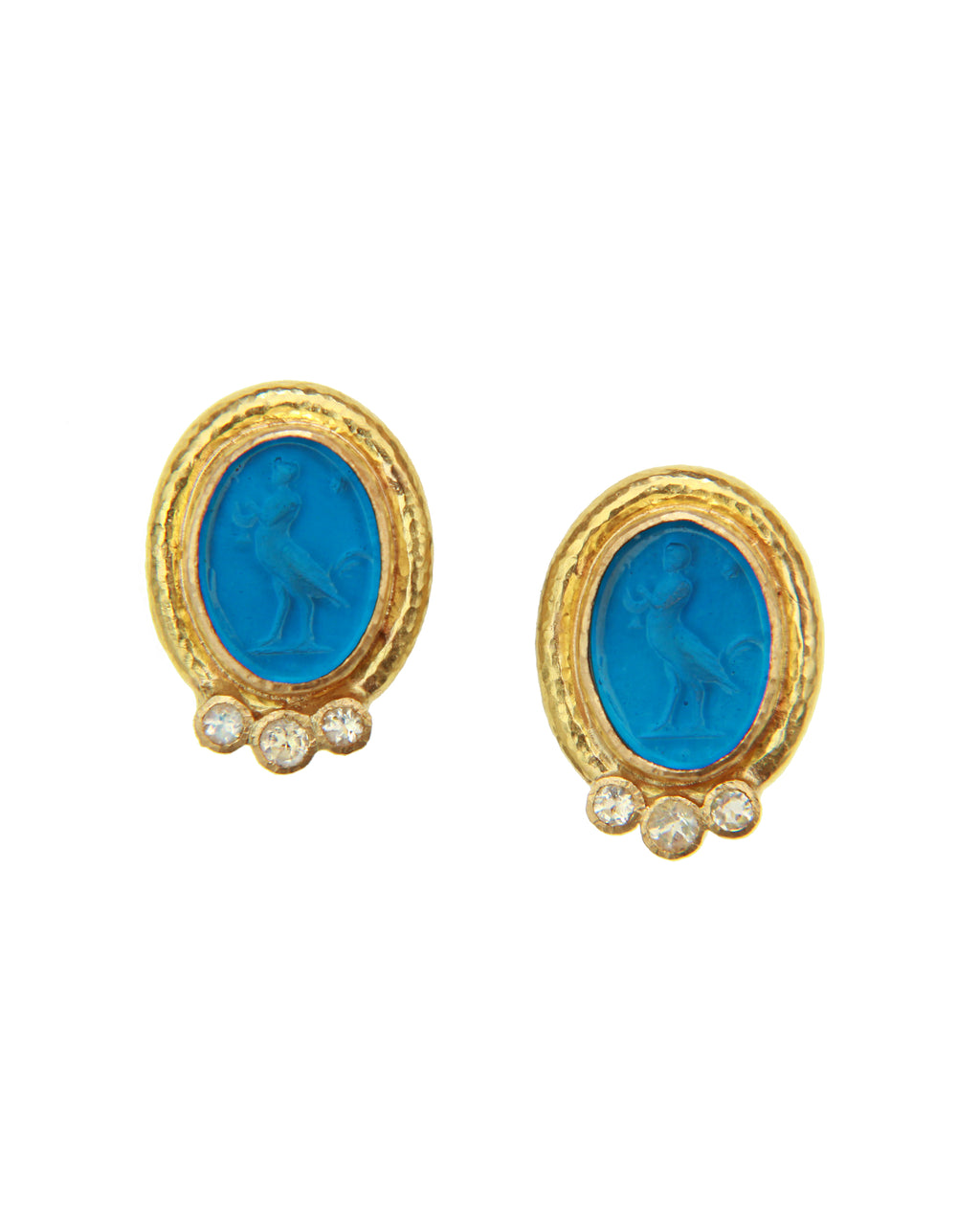 Peacock Venetian Glass Intaglio 'Surn' Earrings