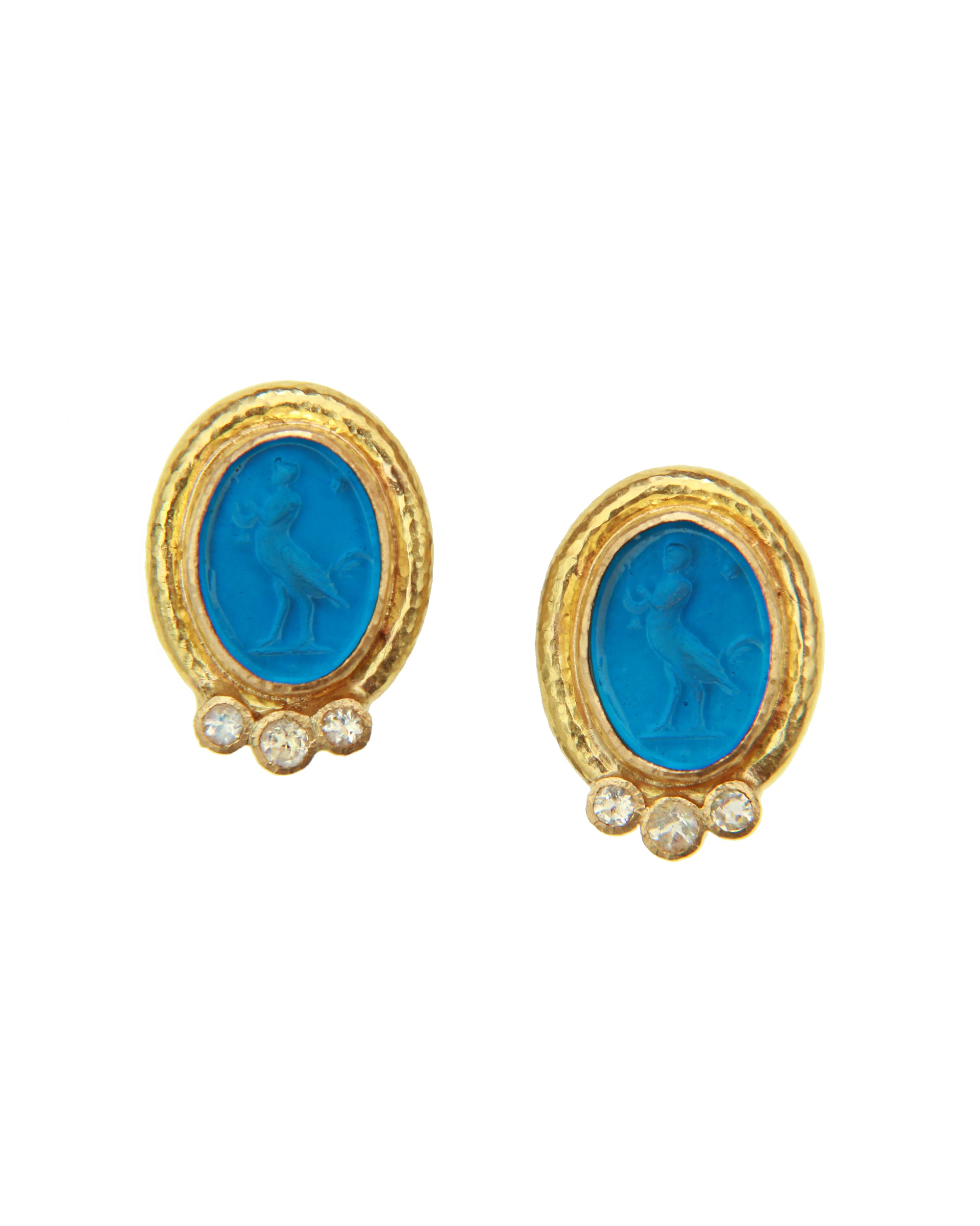 Peacock Venetian Glass Intaglio 'Surn' Earrings