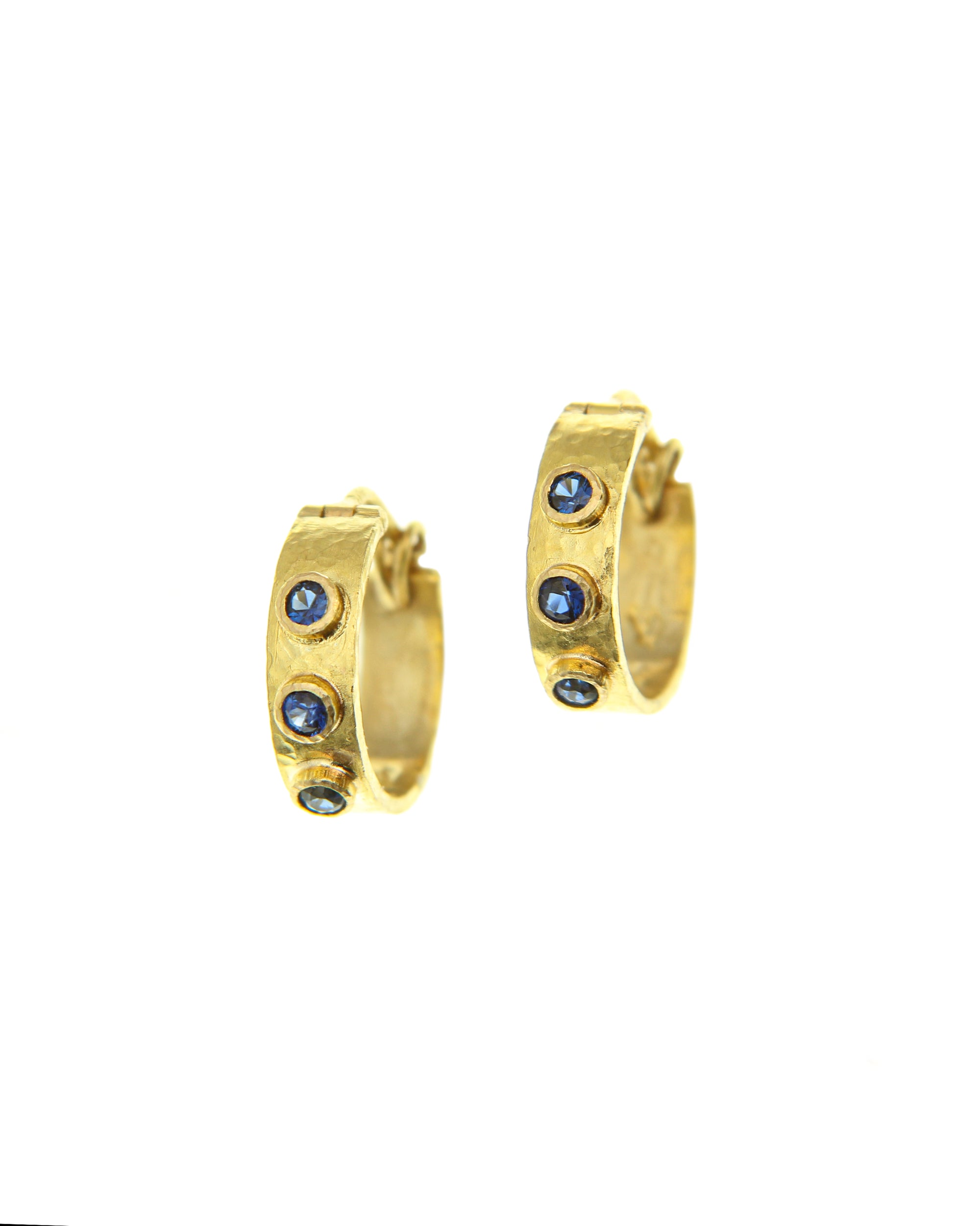 Blue Sapphire Flat Ribbon Hoop Earrings