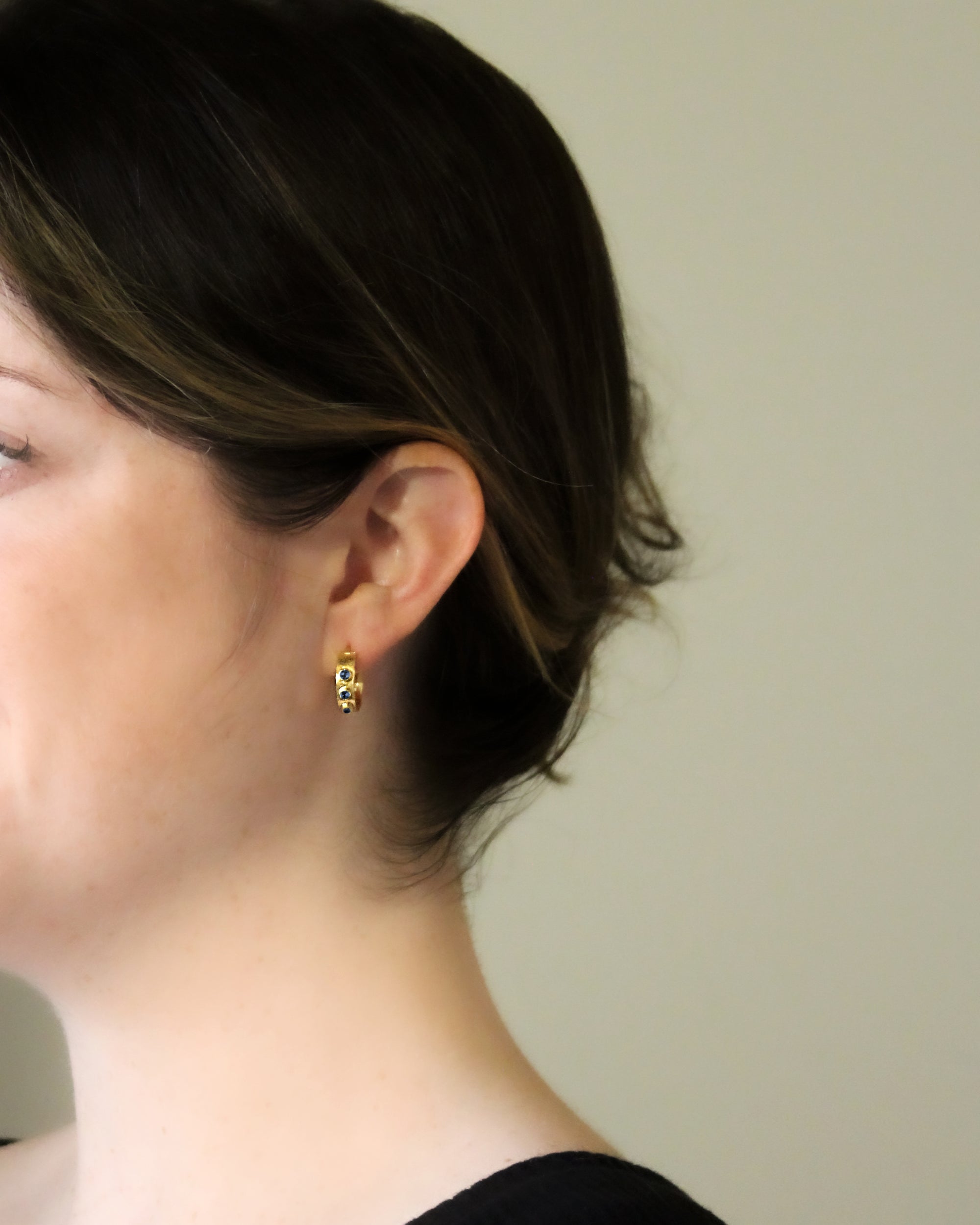 Blue Sapphire Flat Ribbon Hoop Earrings