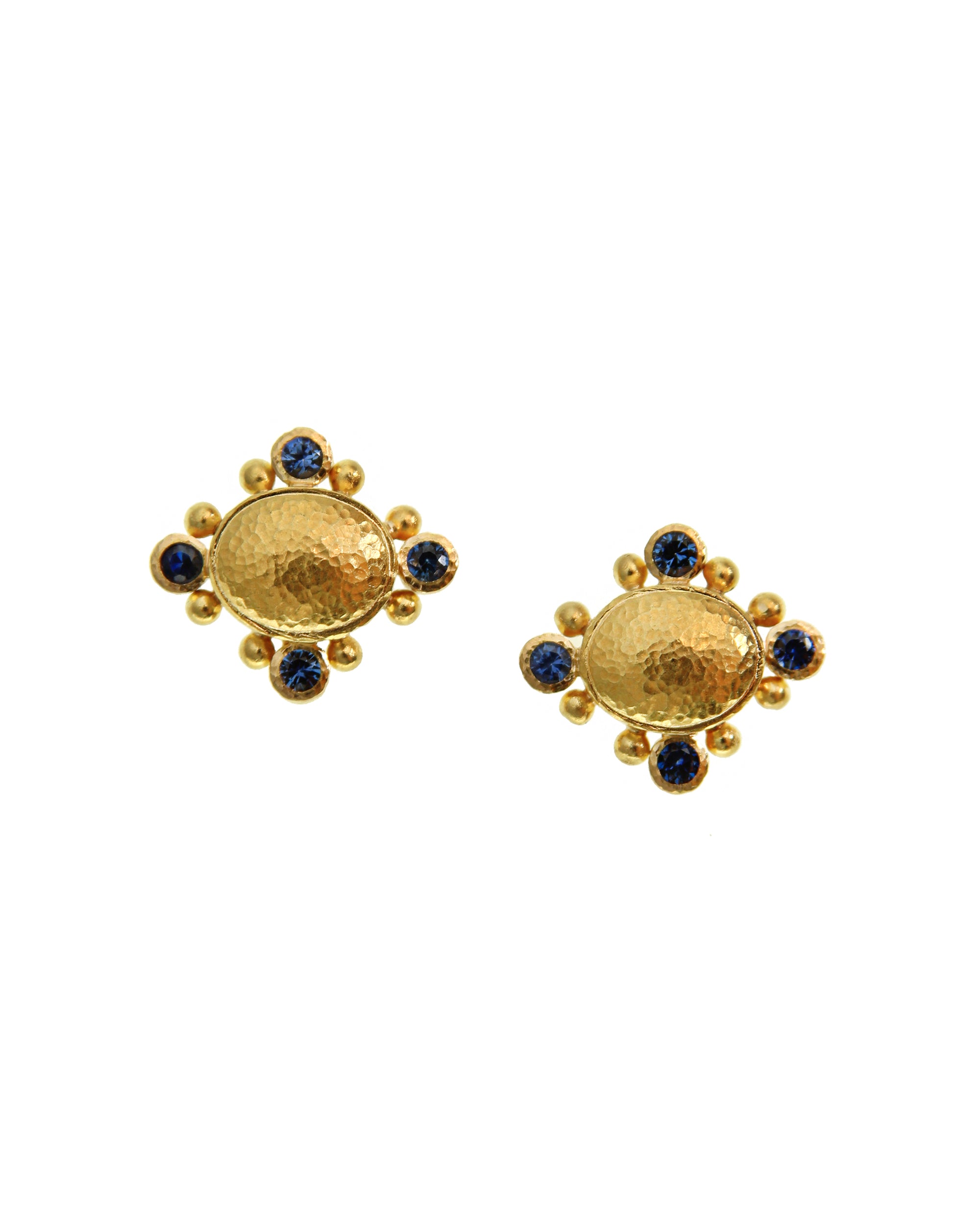 Gold Dome with Blue Sapphire Earrings