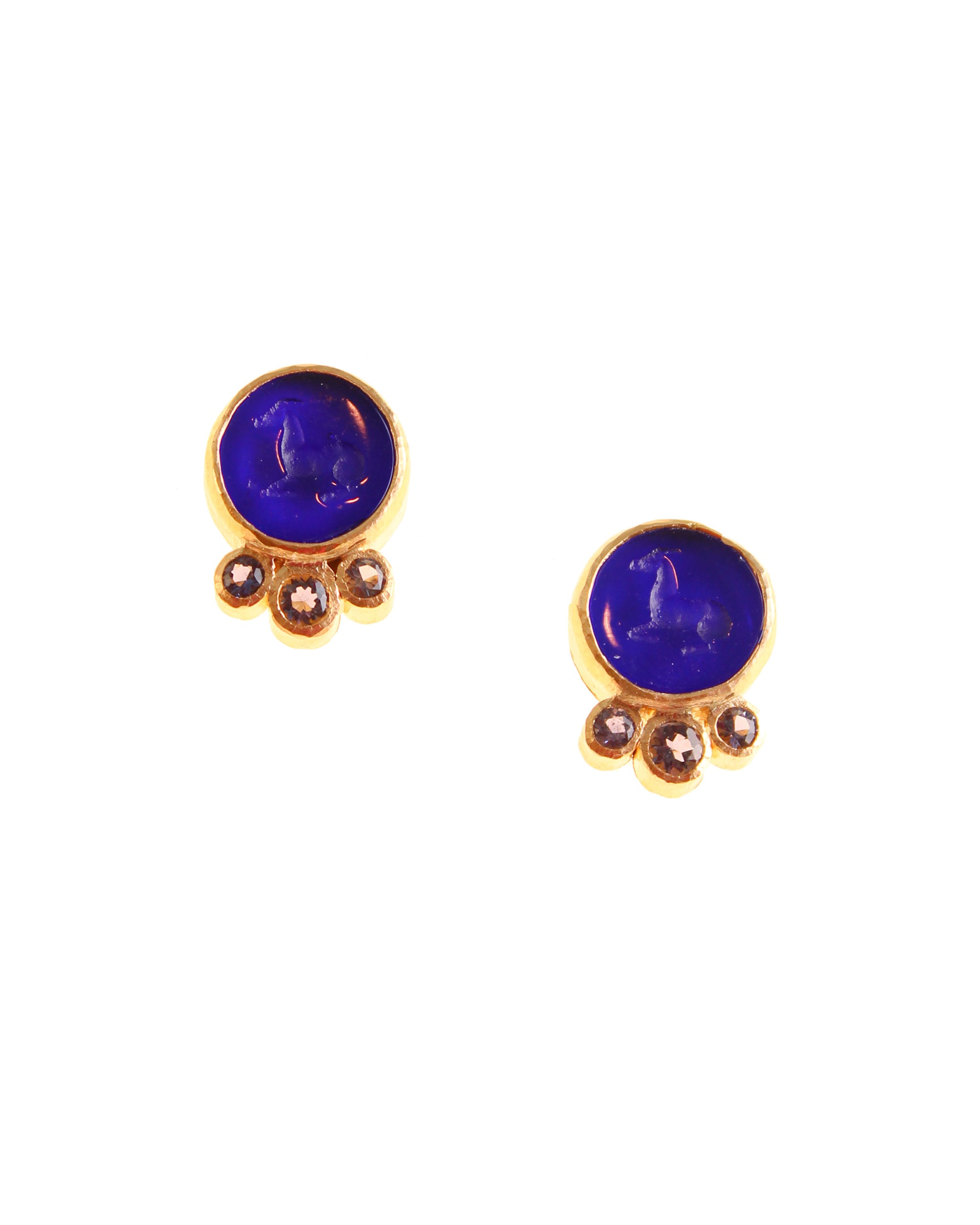 Cobalt Venetian Glass Intaglio Stud Earrings