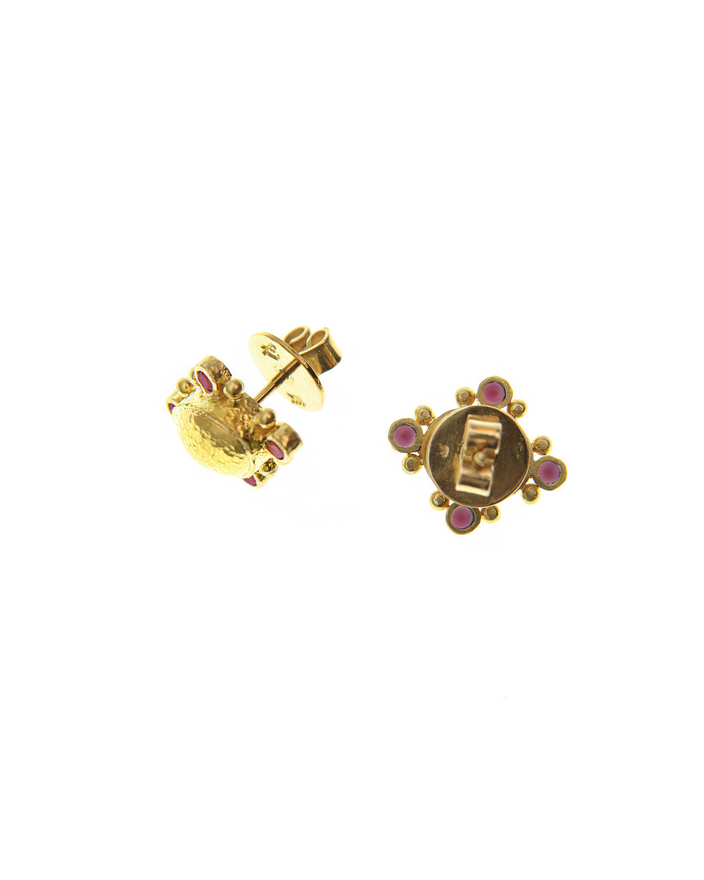 Horizontal Gold Stud Earrings with Rubies