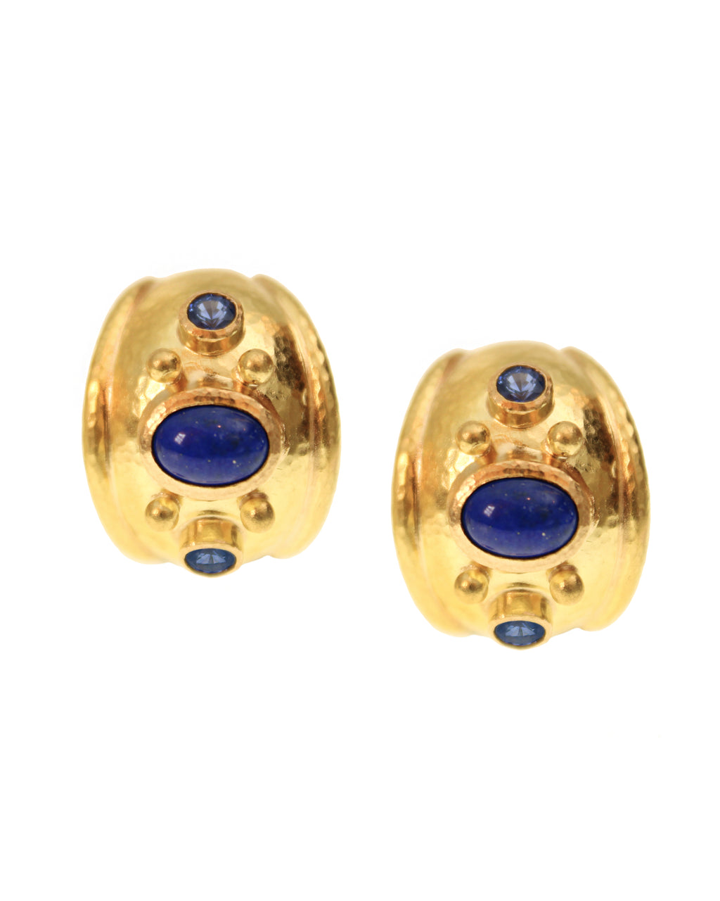 Lapis and Blue Sapphire Small Puff Earrings